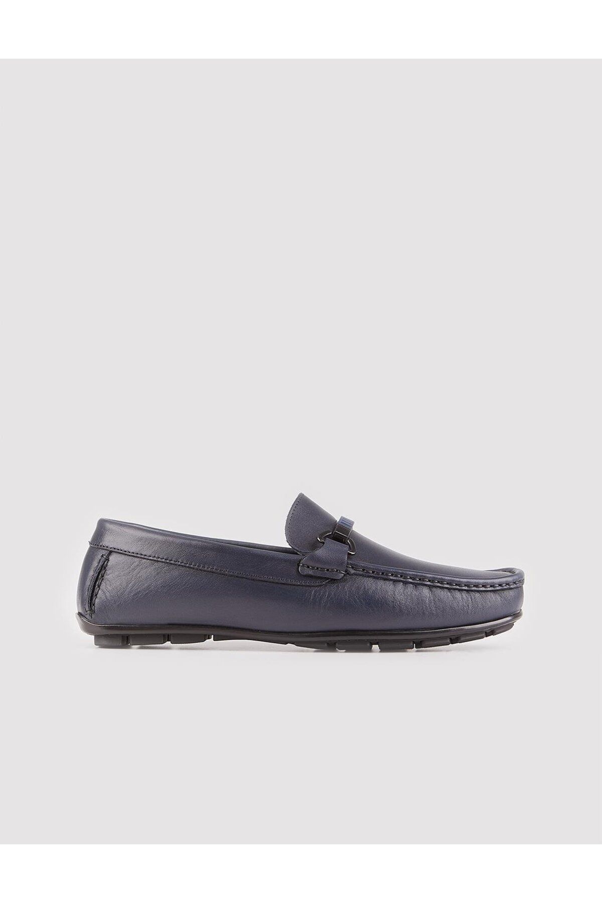 Cabani Erkek Hakiki Deri Özel Tasarımlı Lacivert Loafer Ayakkabı