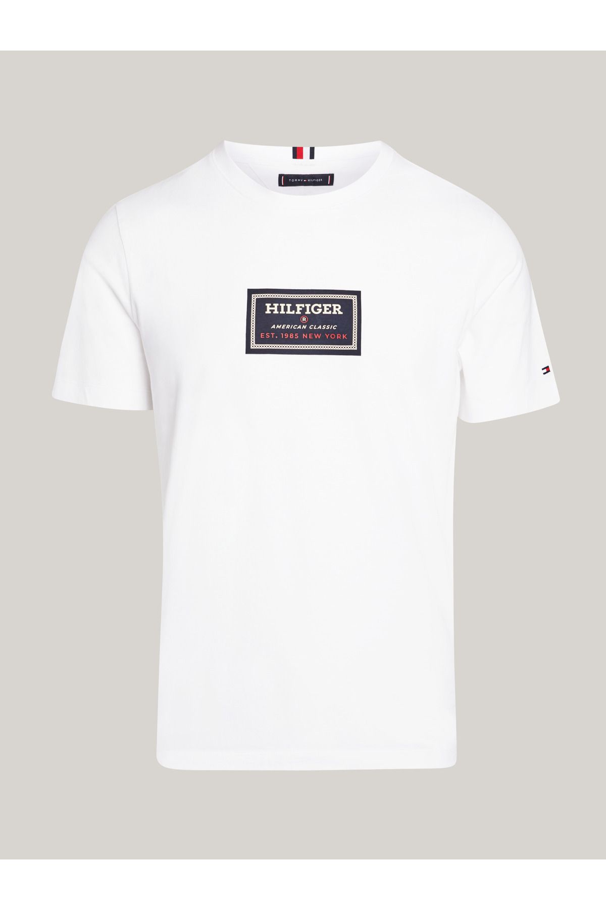 Tommy Hilfiger Erkek Marka Logolu Pamuklu Bisiklet Yakalı Beyaz T-Shirt MW0MW34391-YBR