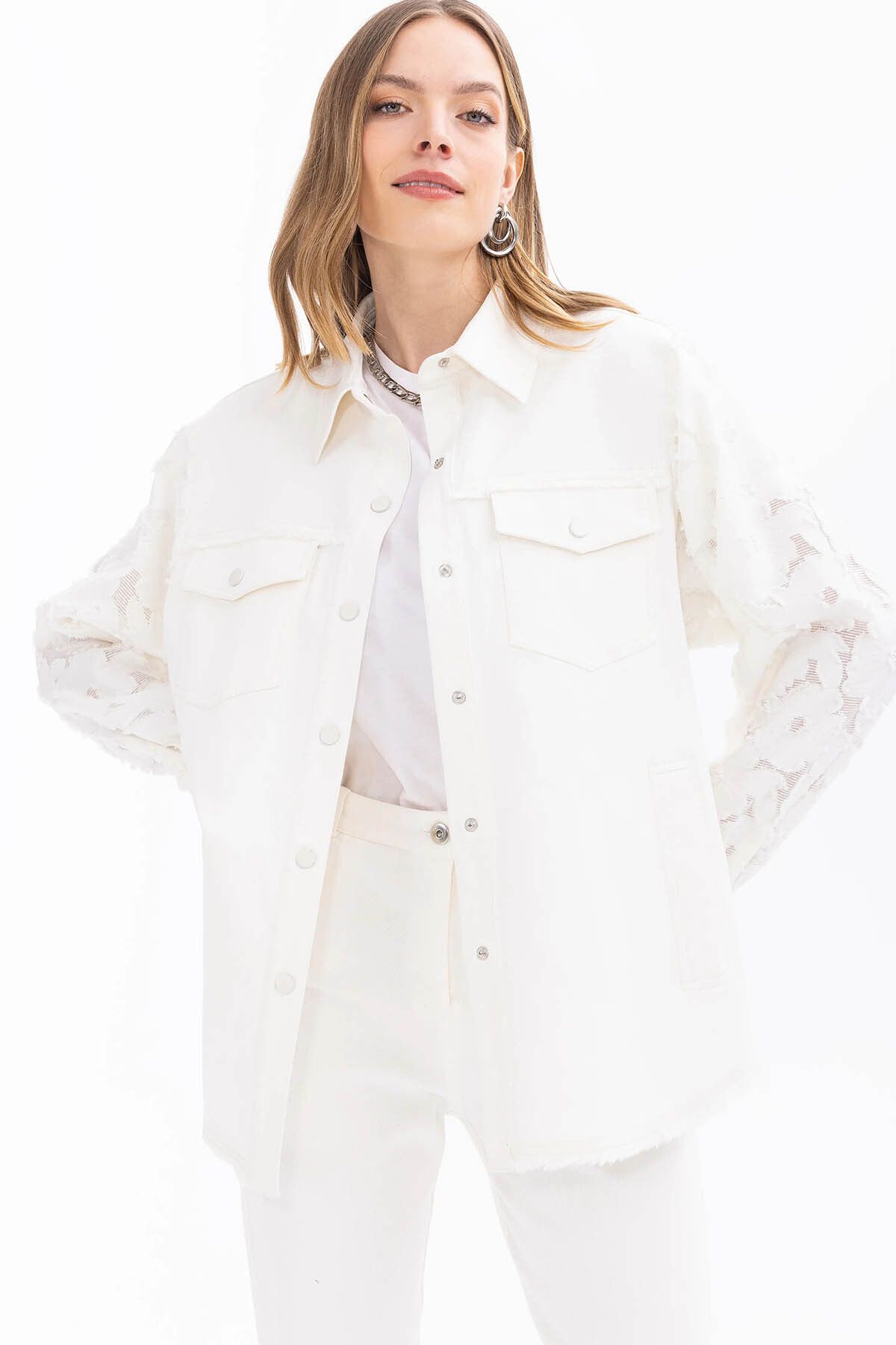 SEÇİL Seçil Kadın Çift Kumaşlı Çıtçıt Düğmeli Ceket 1005 Beyaz