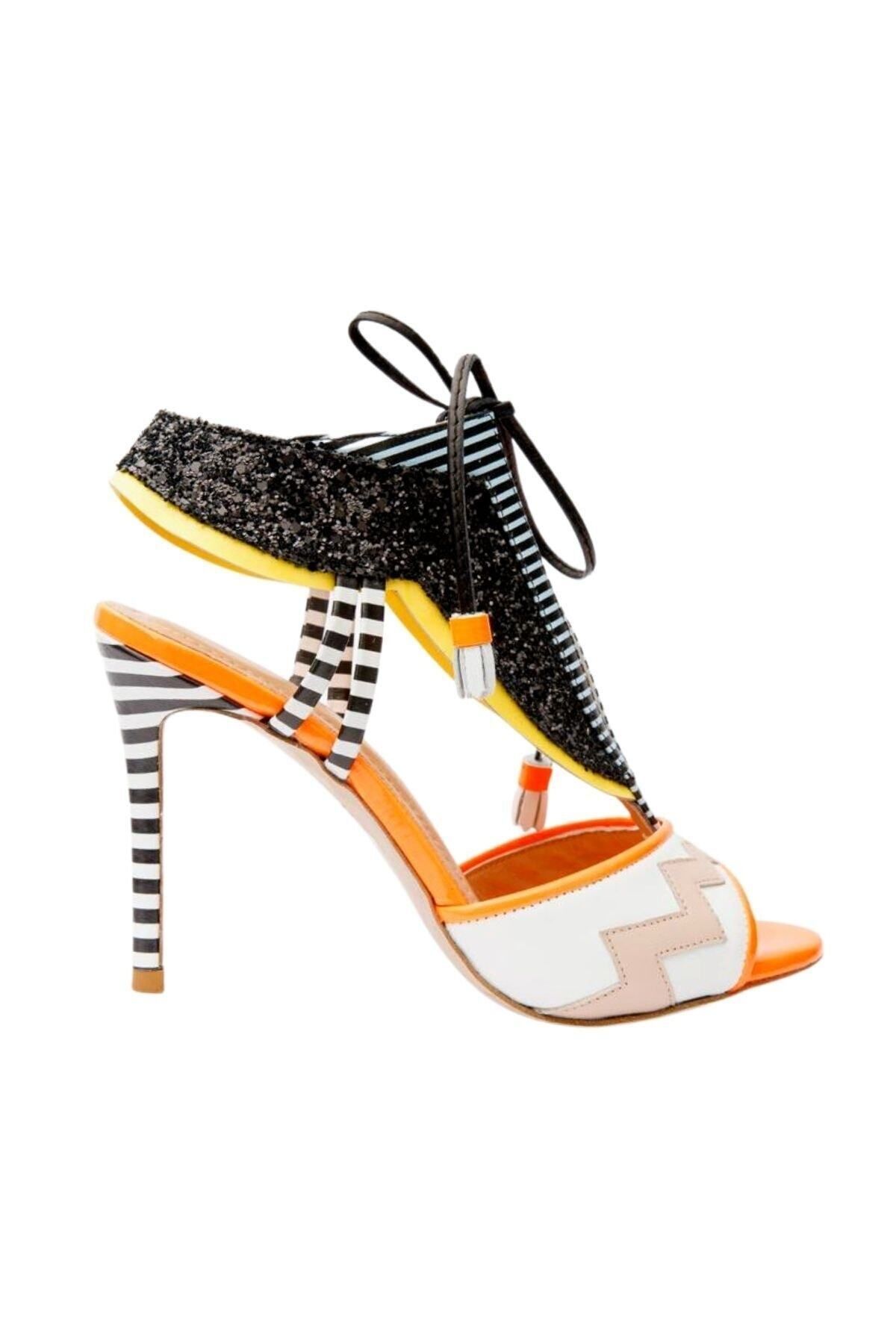 Poletto Kadın Simli - Zebra Desen Detaylı Topuklu Ayakkabı