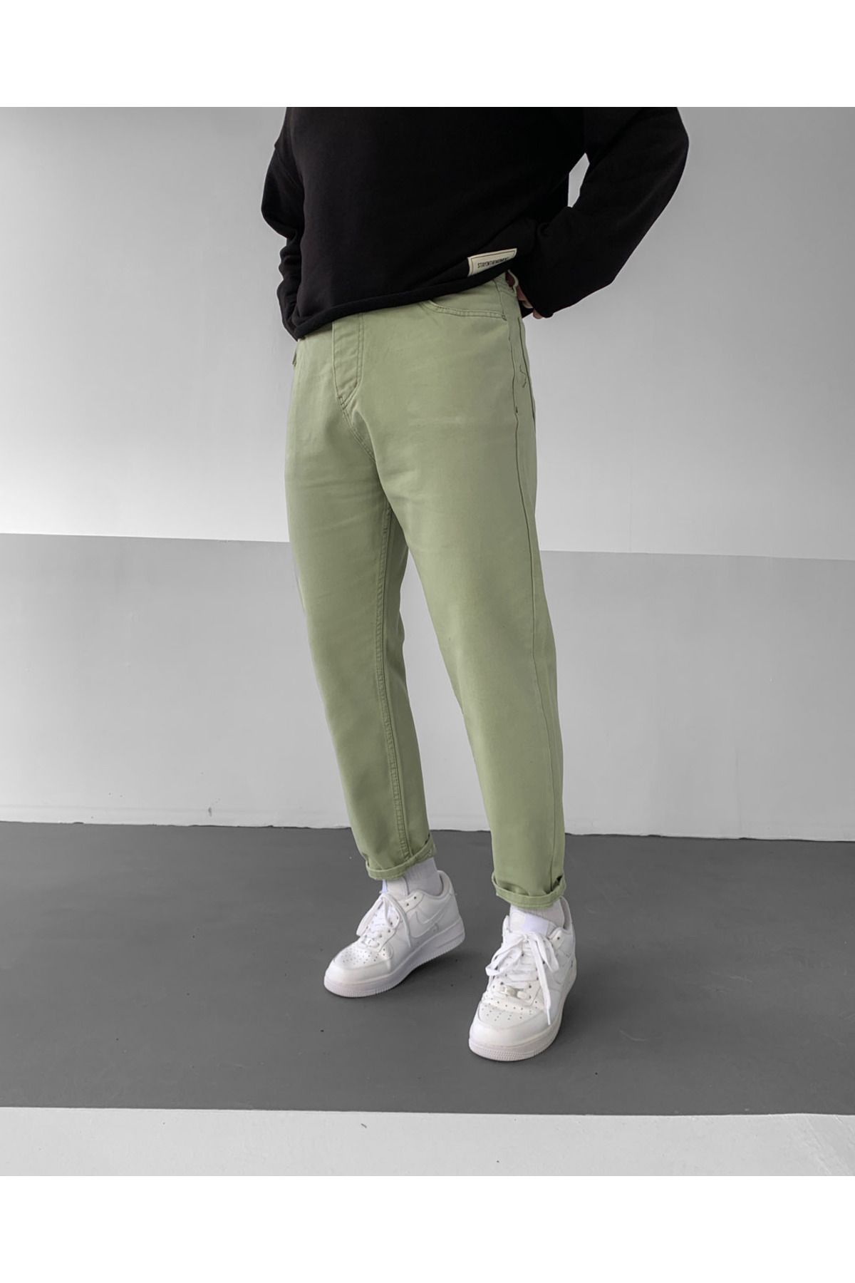 NO1 KONSEPT Yeşil Basic Boyfriend Pantolon