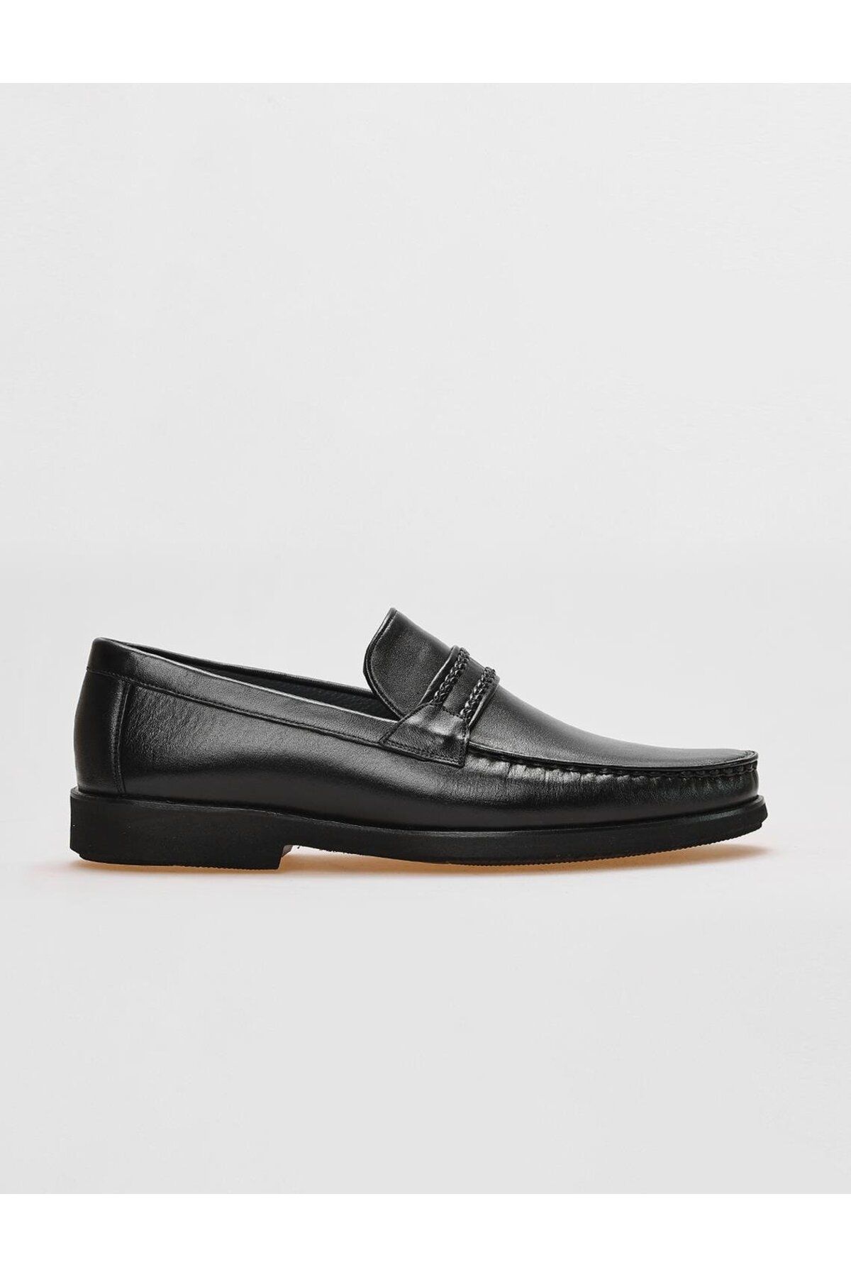 Cabani Hakiki Deri Siyah Kemer Detaylı Erkek Klasik Ayakkabı