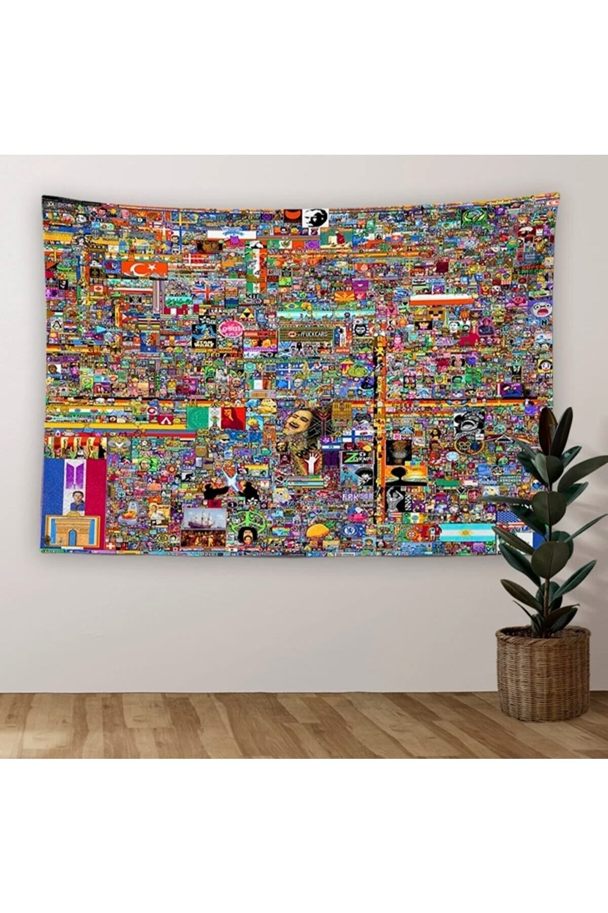 ALAMODECOR Reddit R/place Piksel Sanatı Duvar Örtüsü Duvar Halısı