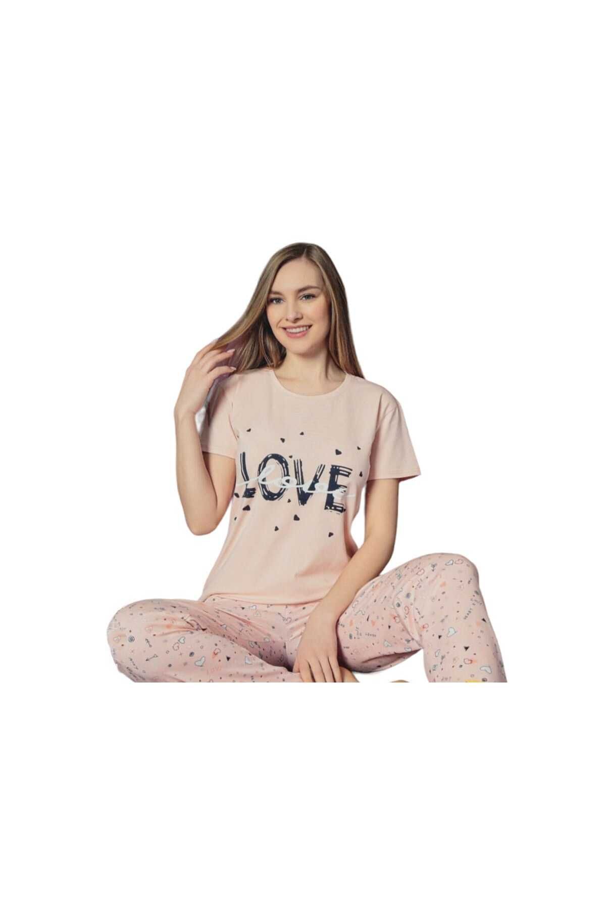Sude bazaartex love baskılı kısa kol modal  pijama takımı