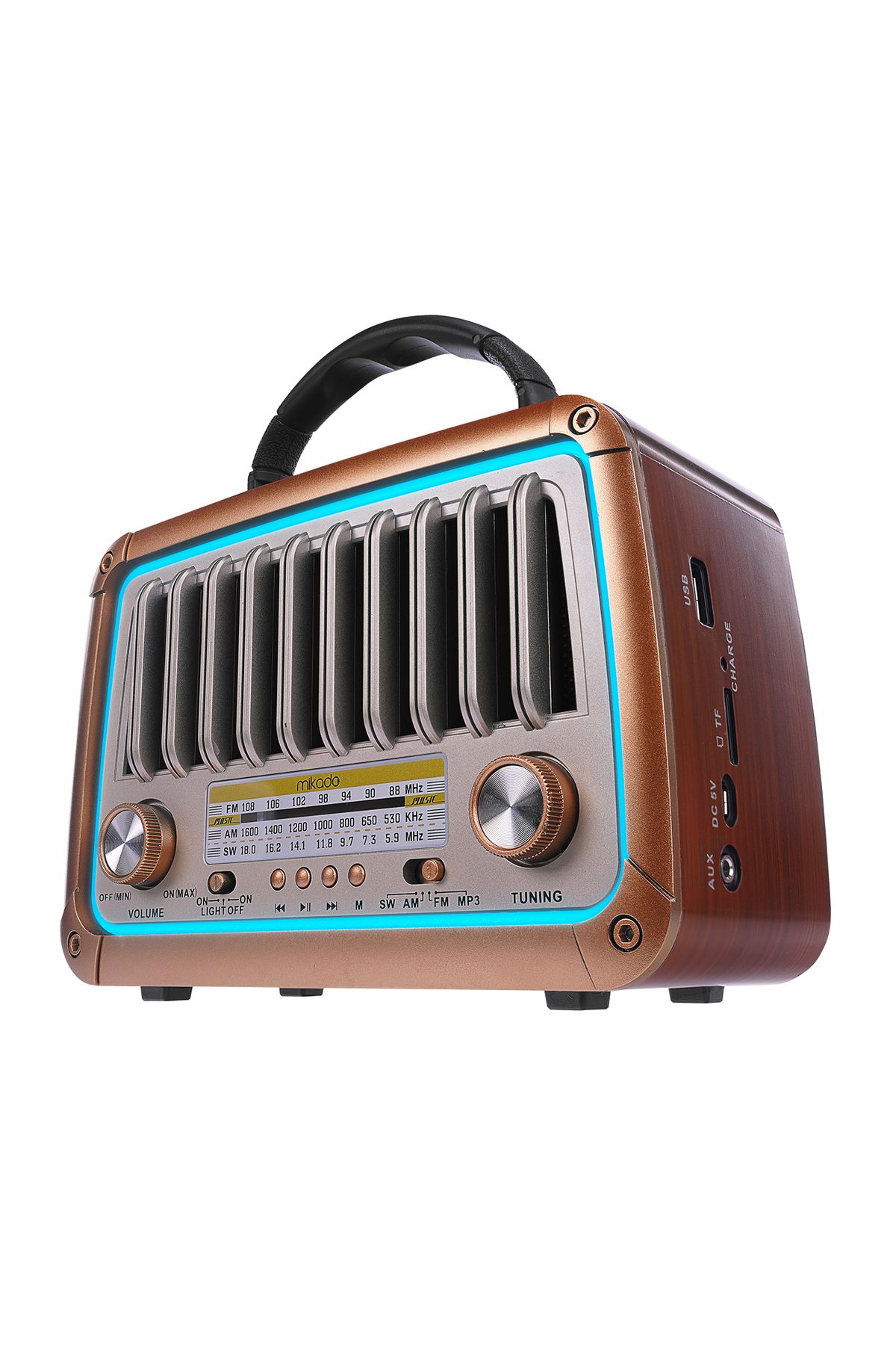Mikado MDR-327 Ahşap Usb-TF Destekli Bluetooth FM/AM/SW 3 Band Klasik Radyo