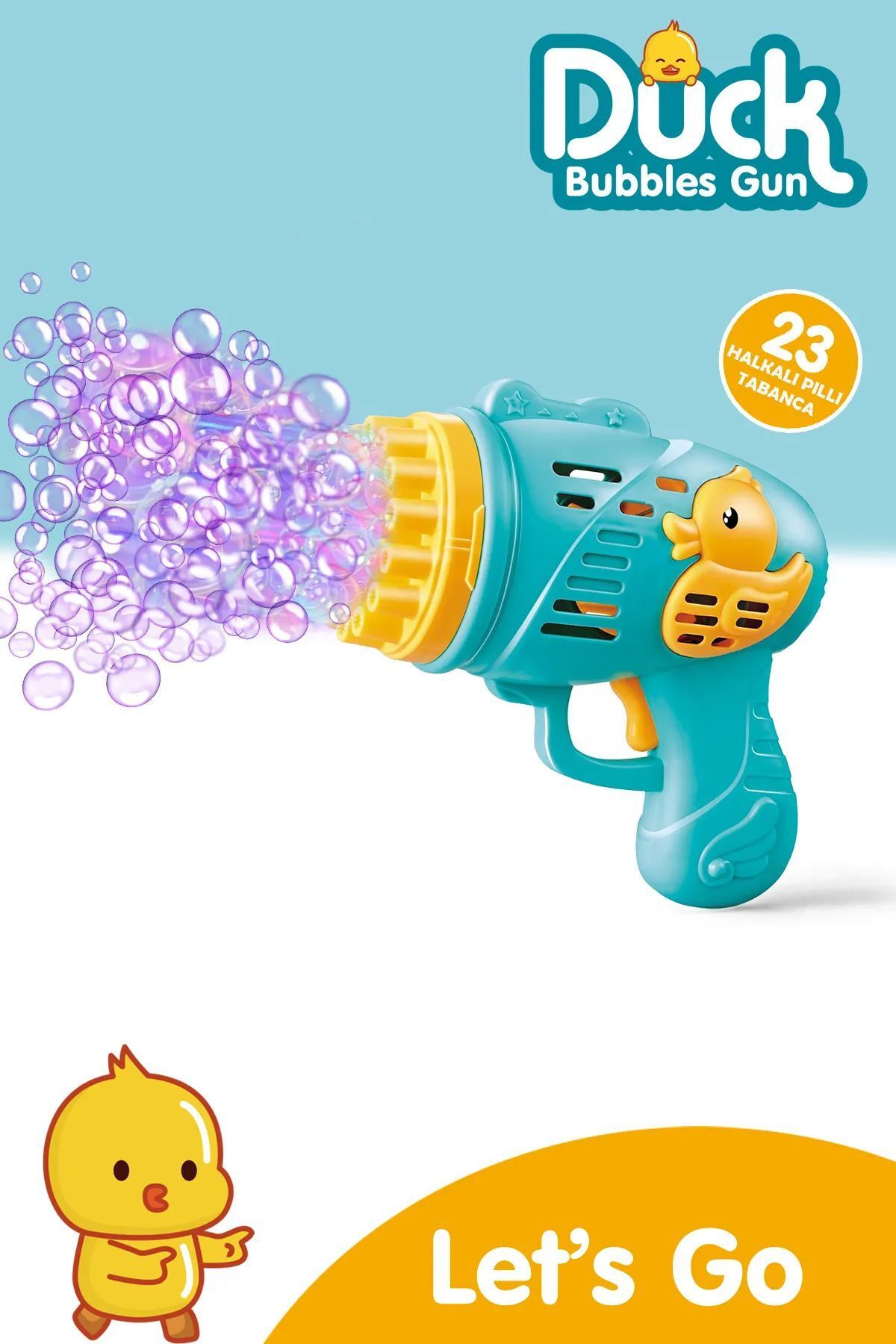 LONDONstore Duck Çok Delikli Pilli Köpük Atan Tabanca Oyuncağı 23 Delikli Bubble Gun