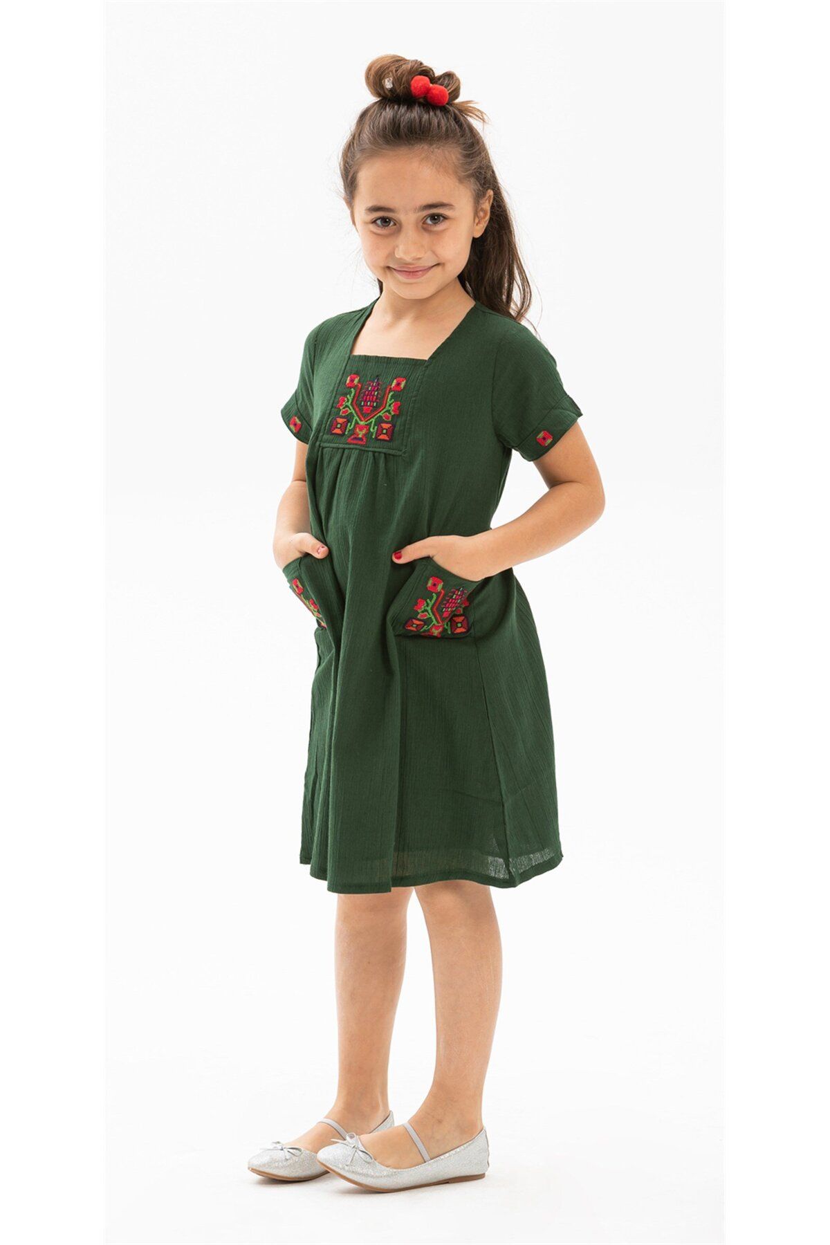 Eliş Şile Bezi Melek Şile Bezi Çocuk Yazlık Elbise Yeşil Ysl