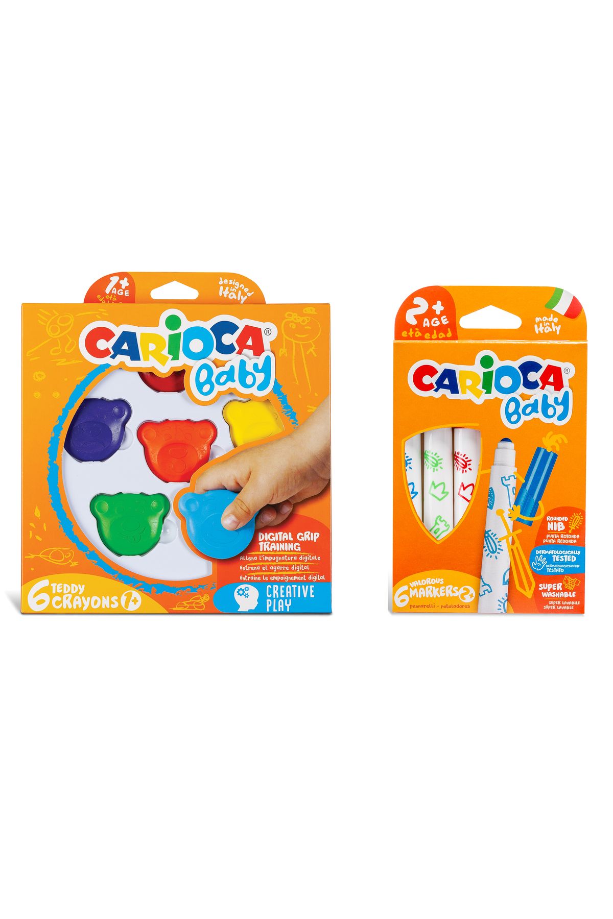 Carioca Süper Yıkanabilir Keçeli Boya Kalemi Ve Teddy Baby Crayons 6'lı +1 Yaş