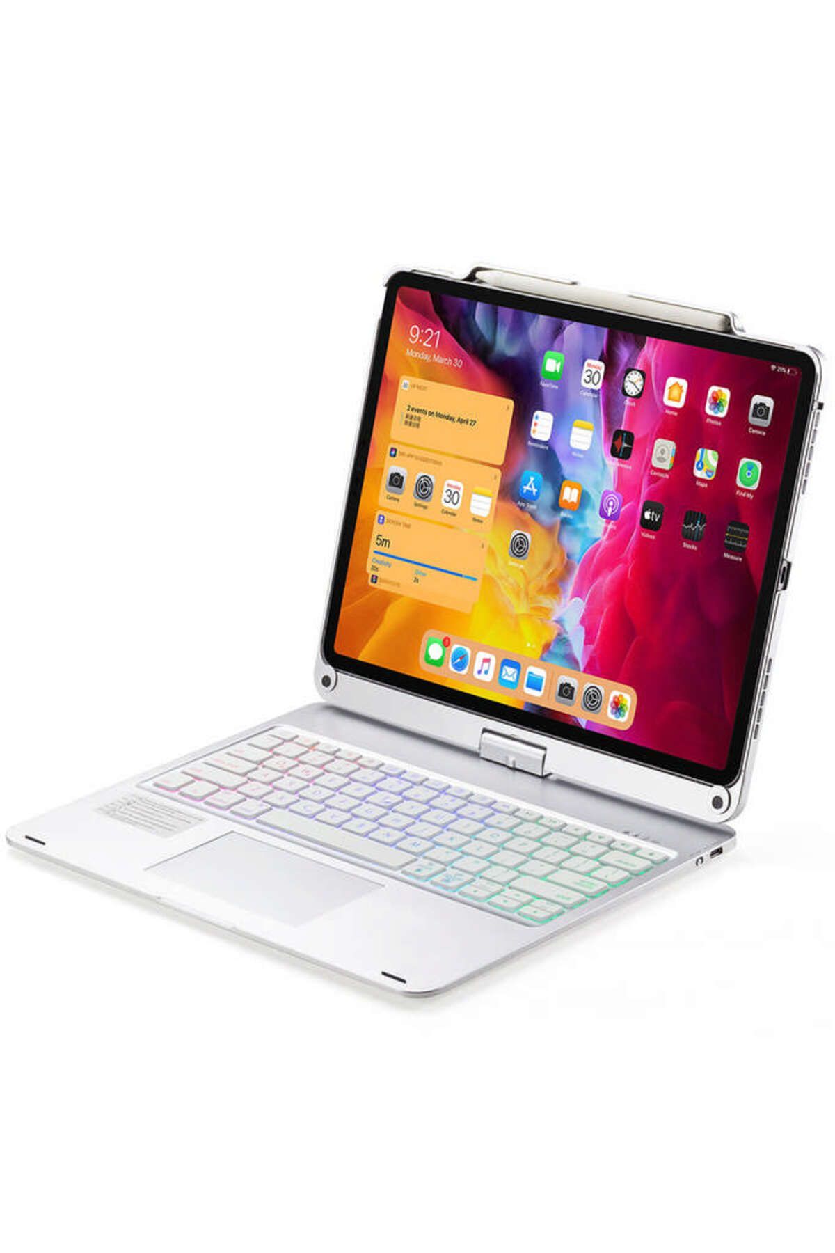 NewFace iPad Pro 12.9 (2020) Uyumlu Magic Dönen Klavyeli Tablet Kılıf - Gümüş 301101