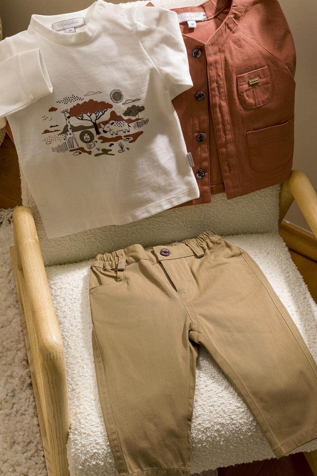 Babydola Gabardin Ceket Pantolon Badi Bayramlık Erkek Çocuk Spor Takım Elbise 3'lü 13819