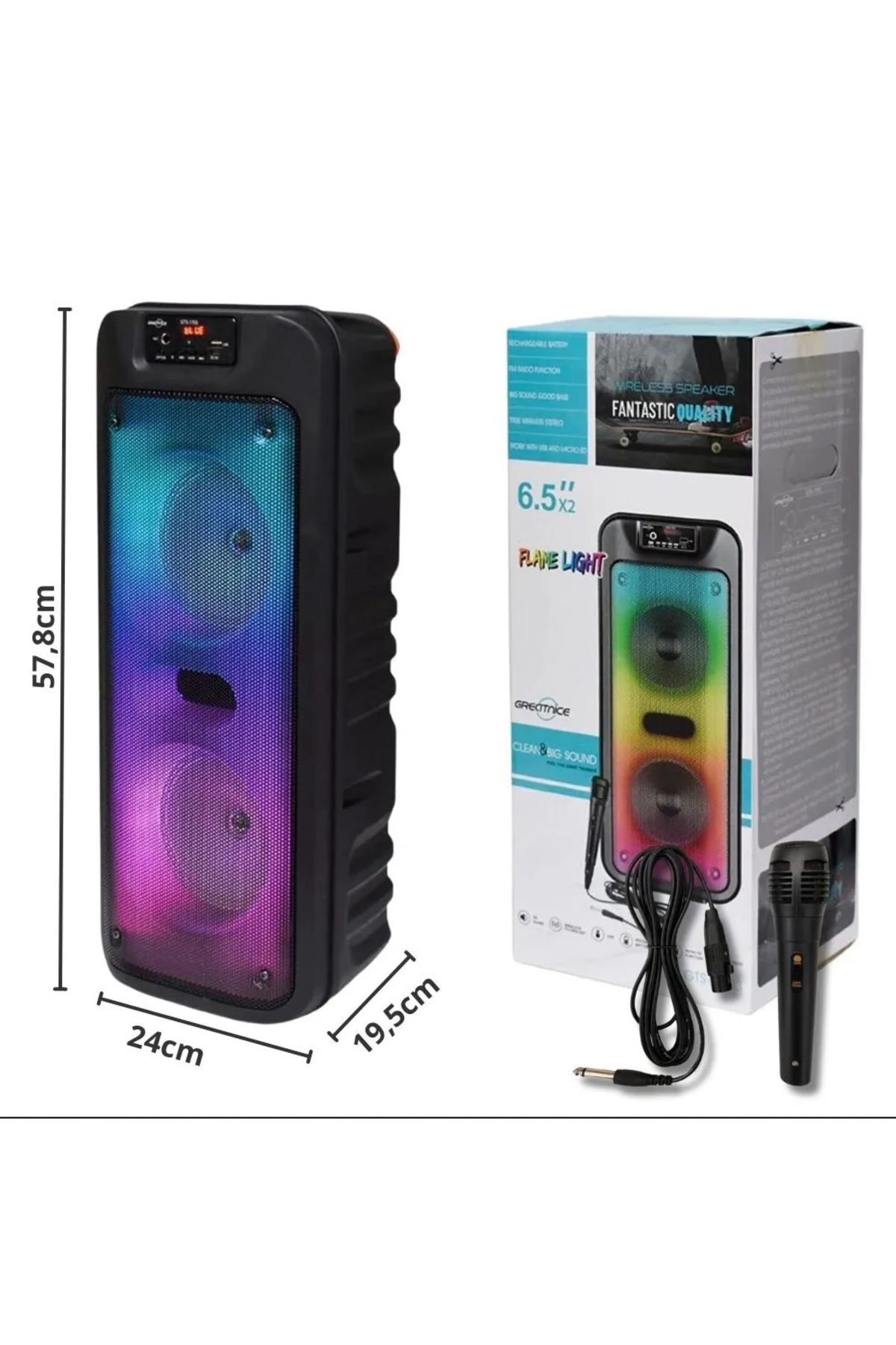 JUNGLEE Mikrofonlu Bluetooth Hoparlör Led Işıklı Sd Kart Fm Usb Ve Mikrofon Girişli Speaker
