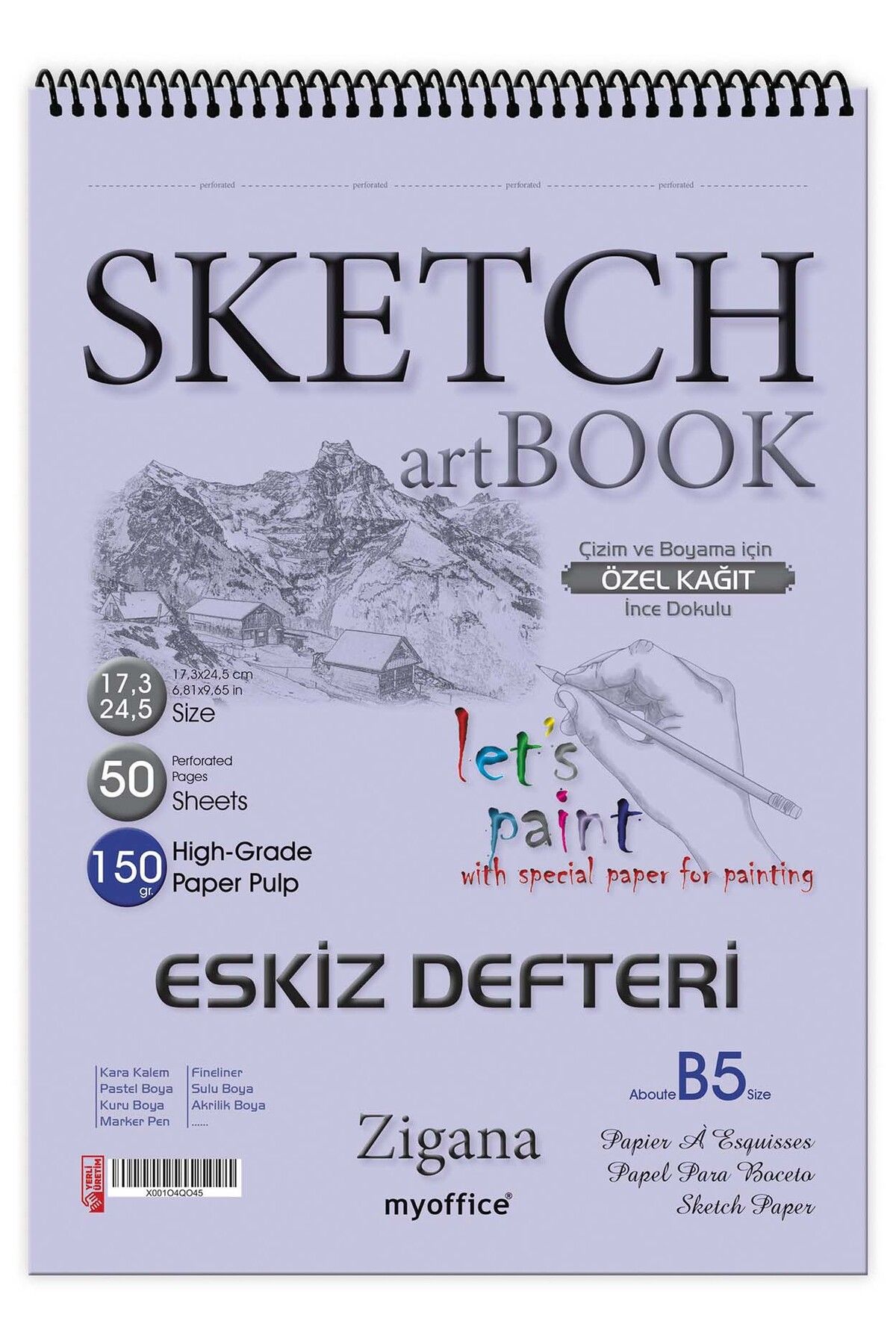 Etika Zigana B5 Spiralli Sketchbook 150 Gr. 17,3x24,5 Cm 50 Yp. Eskiz Defteri