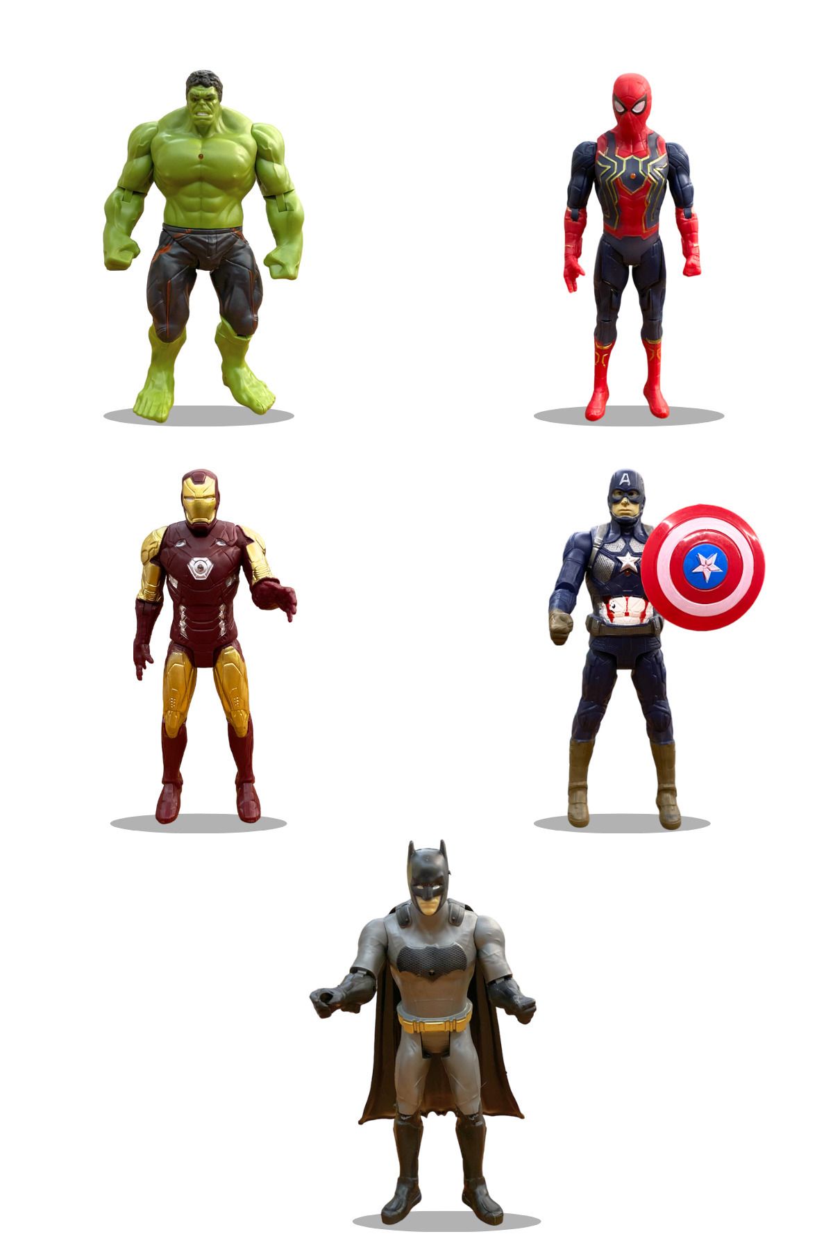 MASEN TOYS Avengers Yenilmezler 5'li Set 20 Cm Batman Spider Man Kaptan Amerika Hulk Iron Man Figür Oyuncaklar