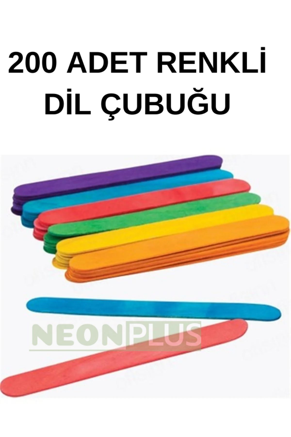 NEON PLUS 200 Adet Renkli Ahşap Büyük Geniş Dil Çubuğu Abesland Dondurma Dil Basma Çubuğu Renkli