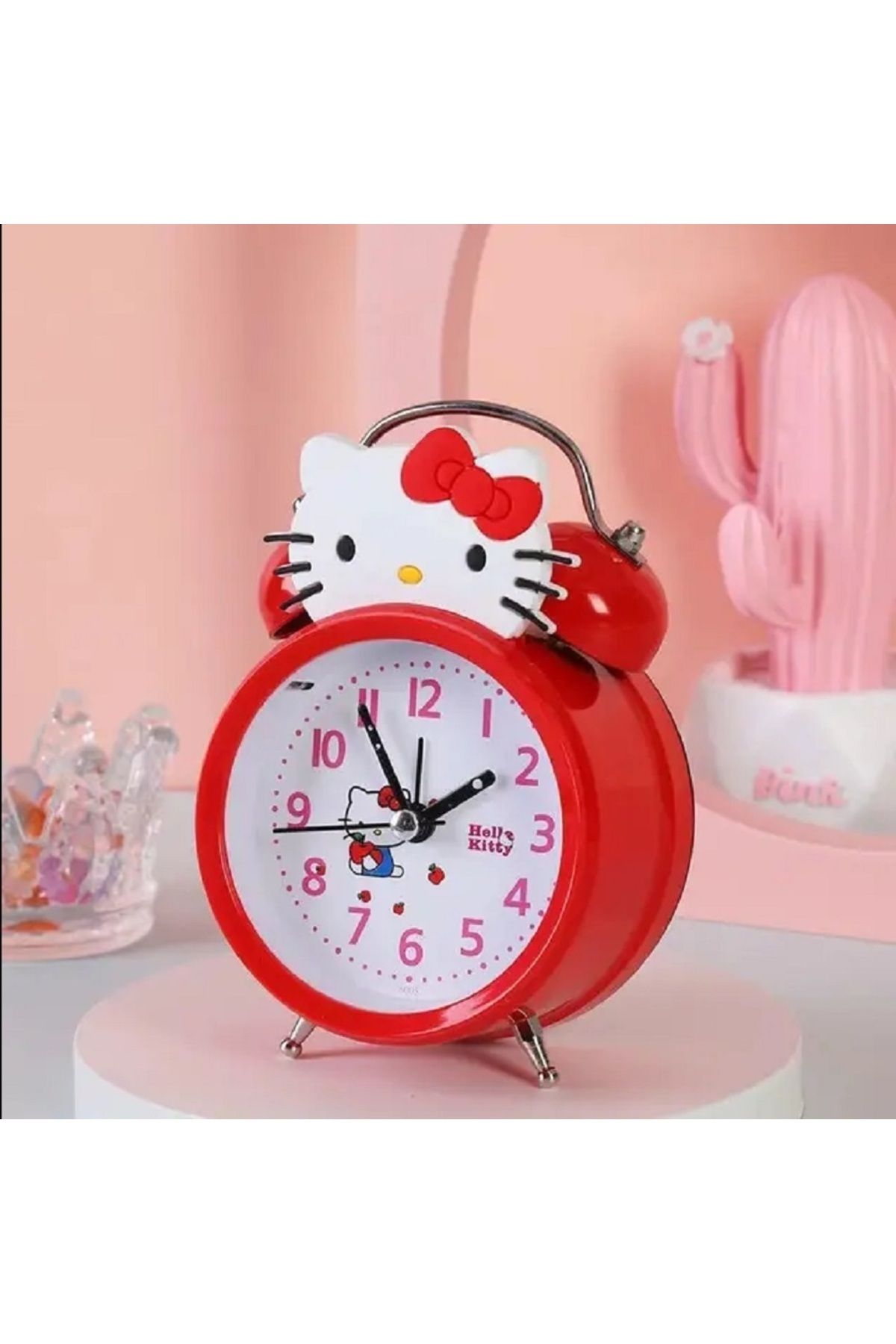 Genel Markalar Plastik Sevimli Karikatür Çok Fonksiyonlu Hello Kitty Dijital Aydınlık Masaüstü Çalar Saat Kırmızı