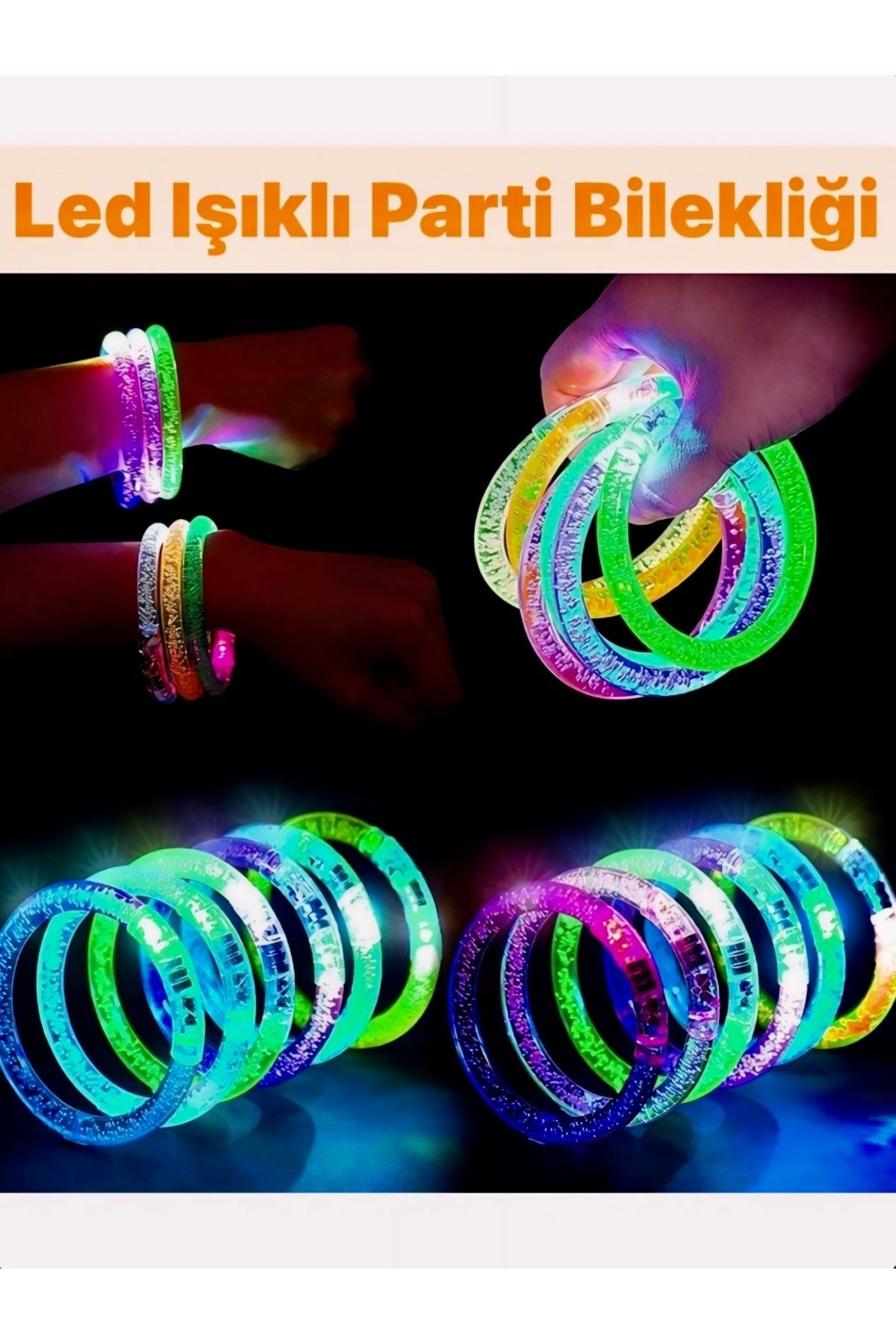Mi-ÇA HOME Fosforlu Led Işıklı Pilli Rengarenk Bileklik/ Işıklı Bilezik 1 Adet /parti Doğum Günü Konser Led