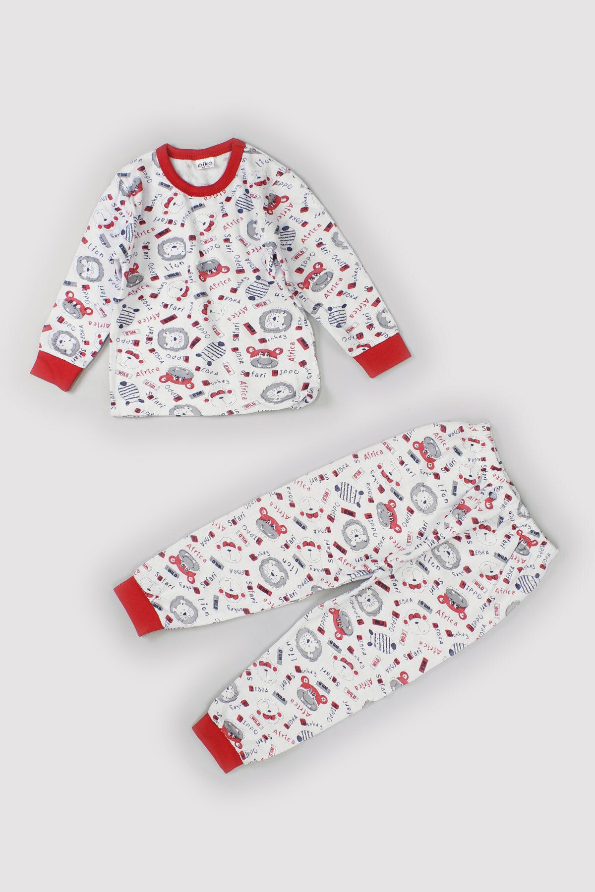Peki Çocuk Bebe Mevsimlik Yumusak Pamuk Içi Tüylü Orta Kalin Karisik Desen Mansetli Pijama Takimi 9546