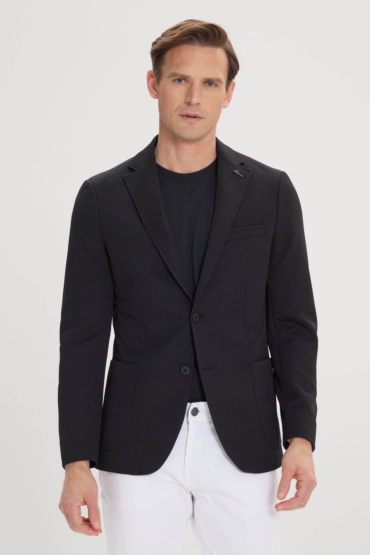 Altınyıldız Classics Erkek Siyah Slim Fit Dar Kesim Mono Yaka Casual Blazer Ceket