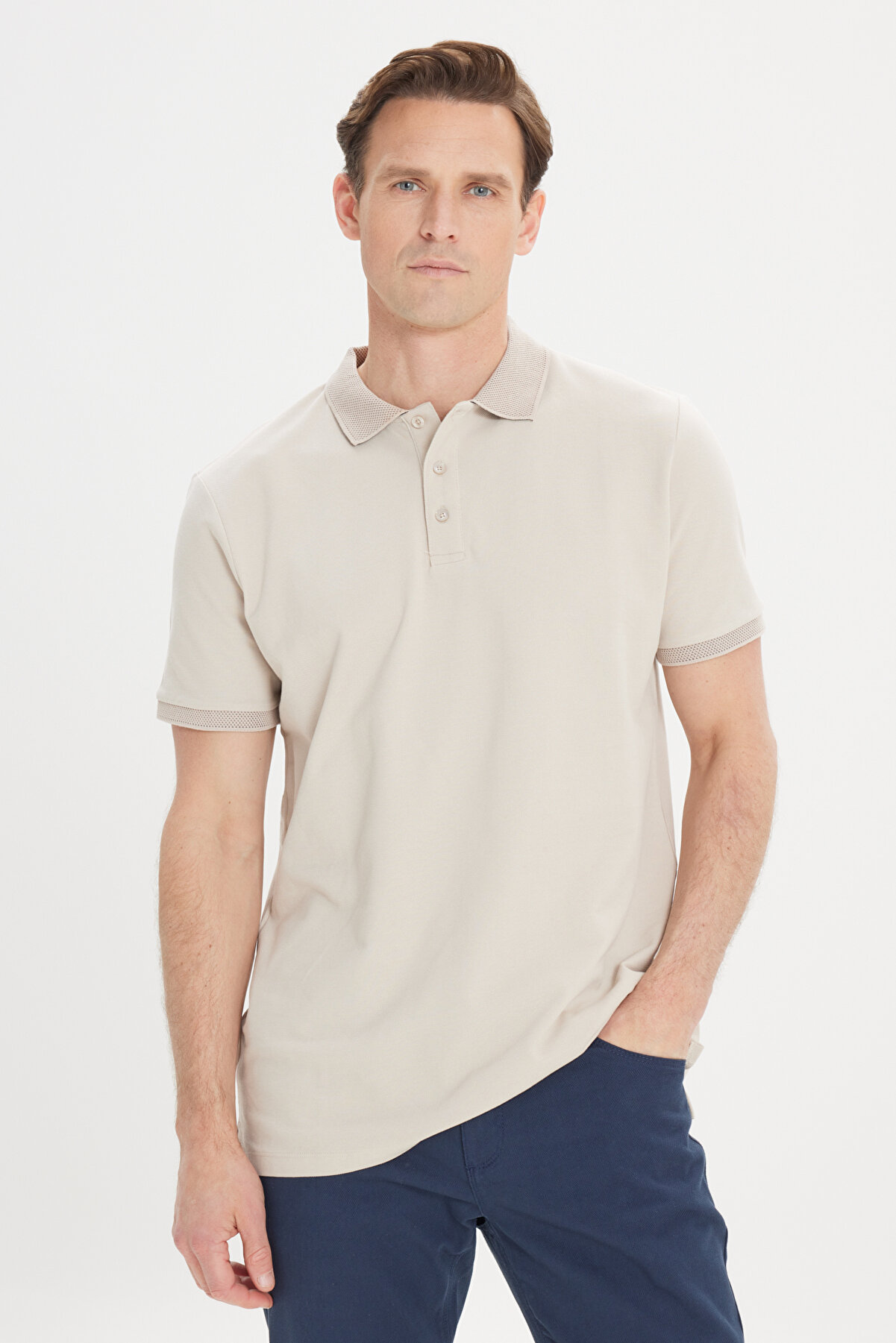 Altınyıldız Classics Erkek Safari %100 Pamuk Kıvrılmaz Polo Yaka Slim Fit Dar Kesim Tişört