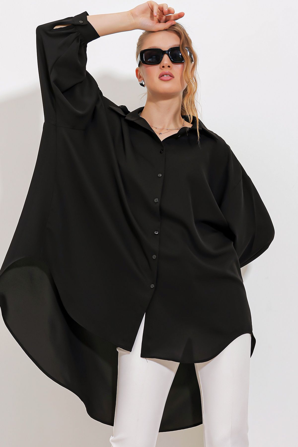 Bigdart Kadın Siyah Oversize Gömlek Tunik 5916