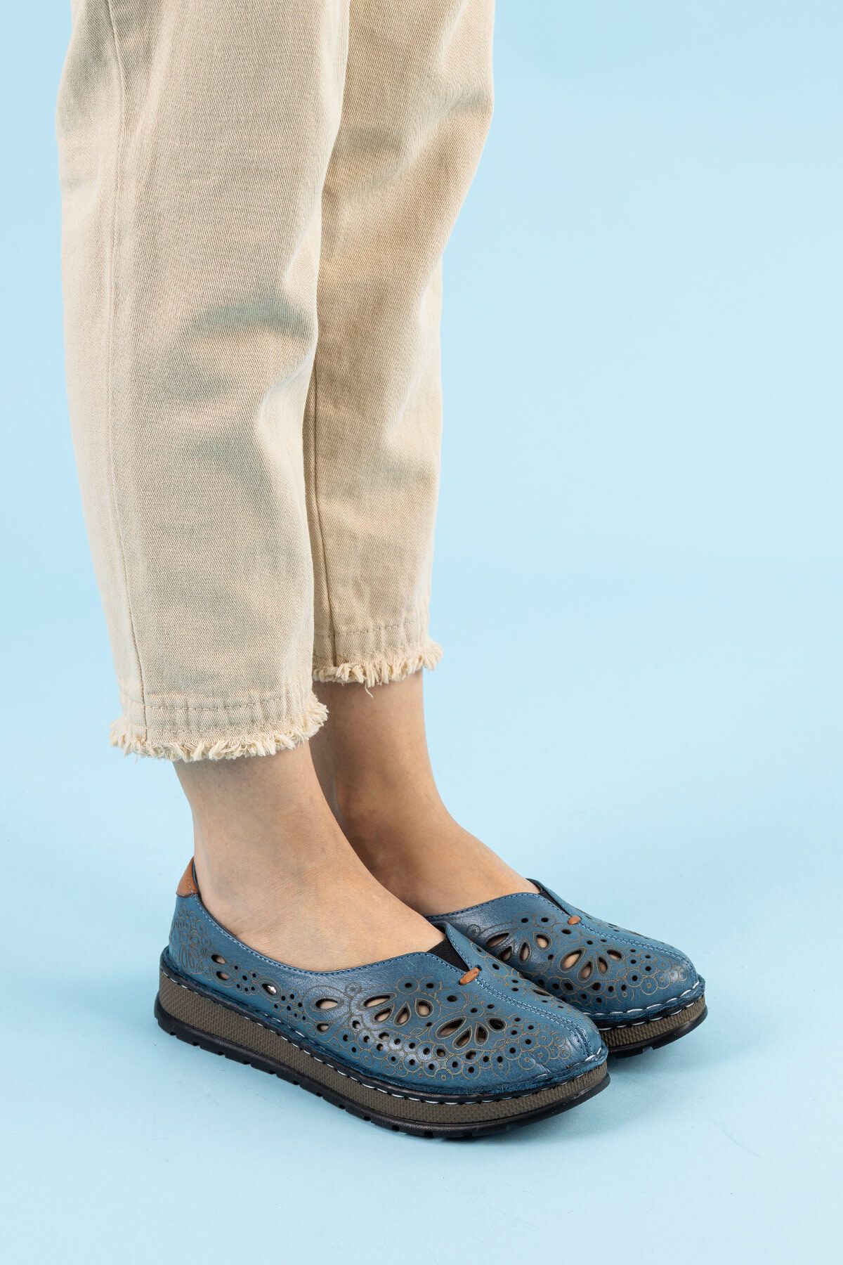 Getcho Hoag Kadın Hakiki Deri Kot Mavi Günlük Ayakkabı