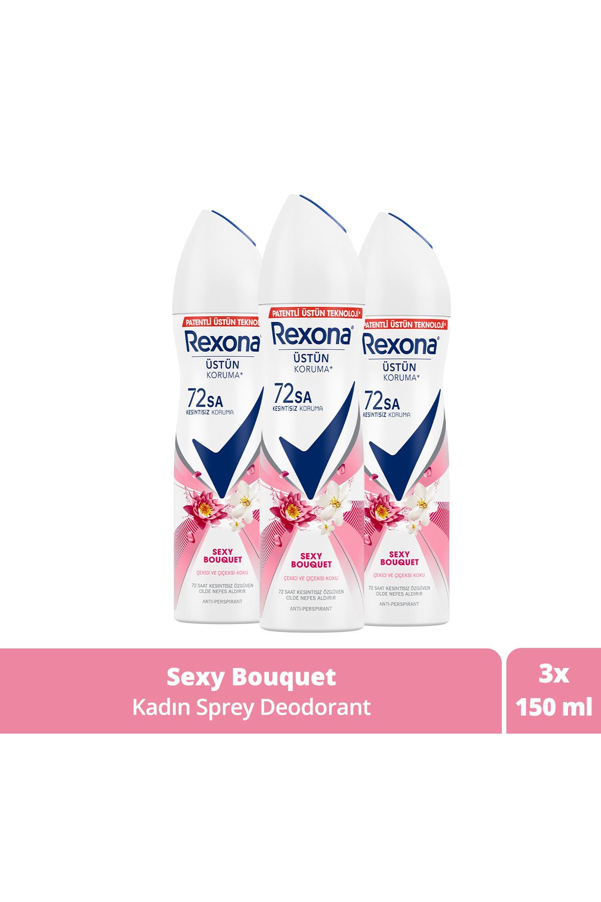 Rexona Kadın Sprey Deodorant Sexy Bouquet 72 Saat Kesintisiz Üstün Koruma 150 ml X3