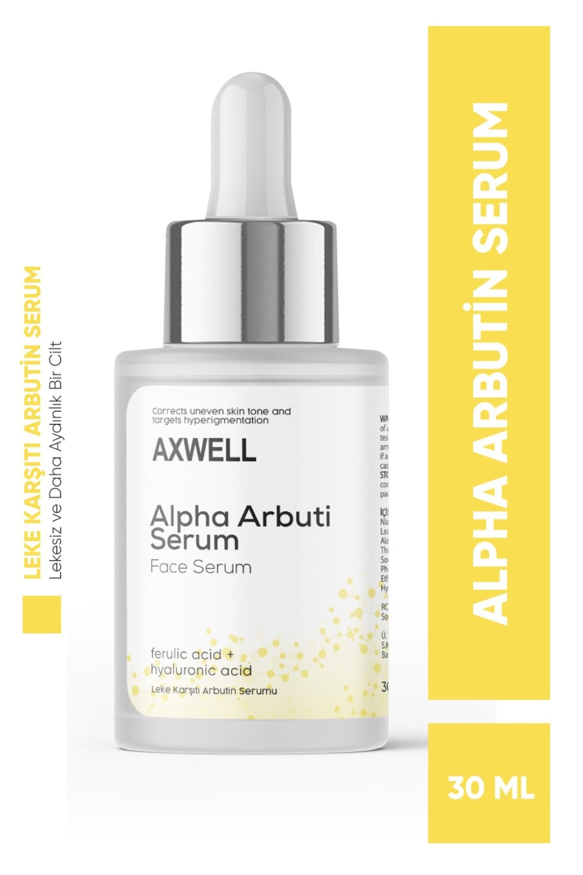 AXWELL Leke Karşıtı & Cilt Tonu Eşitleyen Alpha Arbutin & Ferulic Acid & Hyaluronic Acid Aydınlatıcı Ampul
