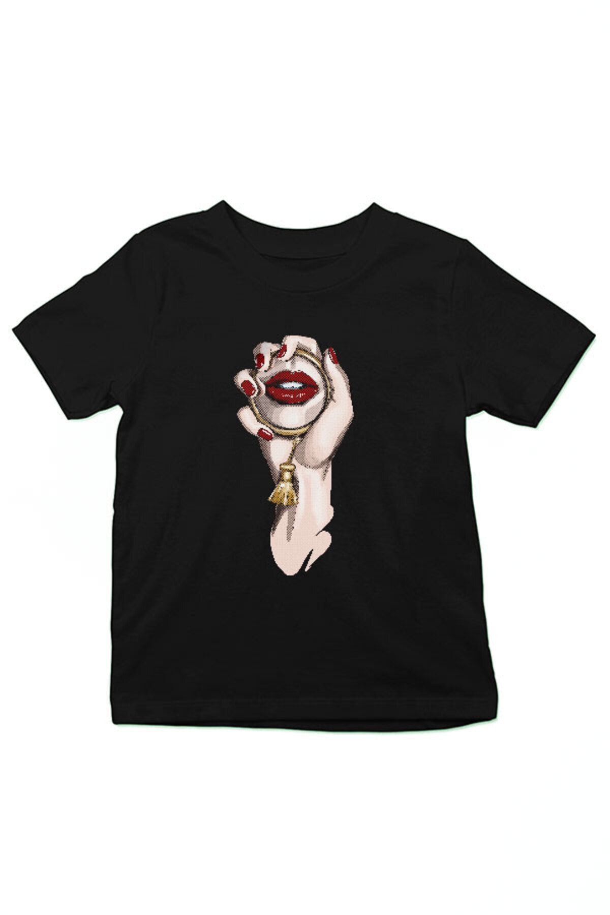 Darkhane El Aynası ve Makyaj Fashion Siyah Unisex Çocuk Tişört T-Shirt