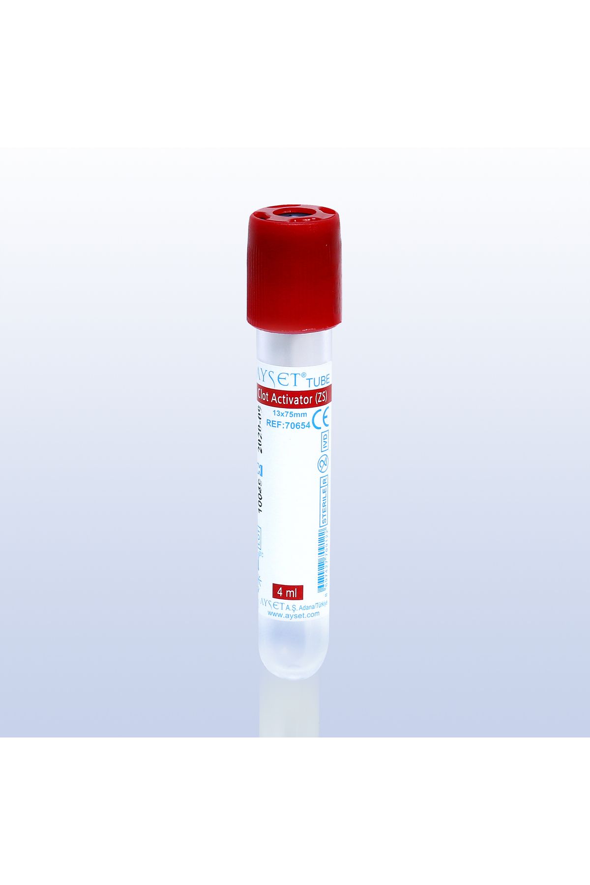 Ayset Vakumlu kan alma tüpü (Pıhtı Aktivatörü / Kırmızı kapak tüp) 9ml 16*100 mm 100 Adet