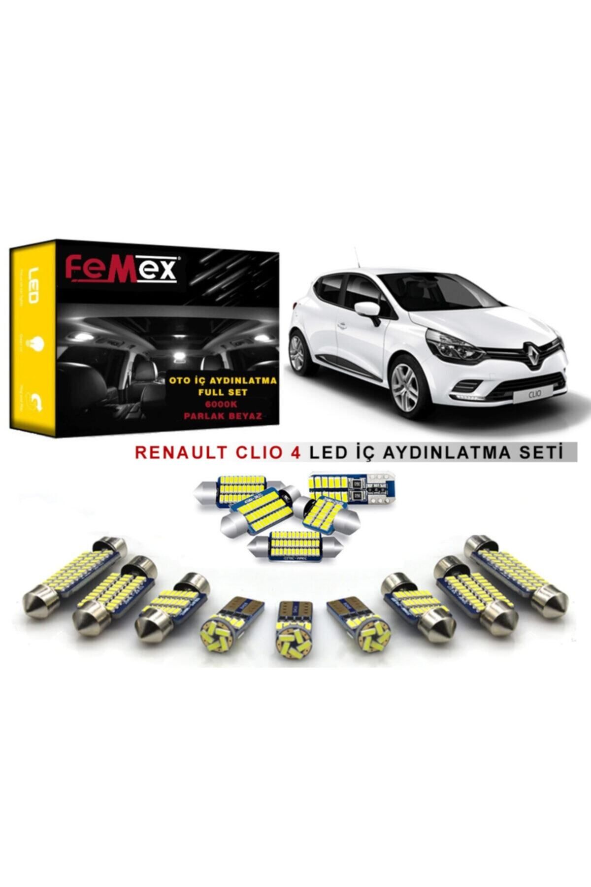 FEMEX Renault Clio 4 Uyumlu Led Iç Aydınlatma Ampul Seti Parlak Beyaz