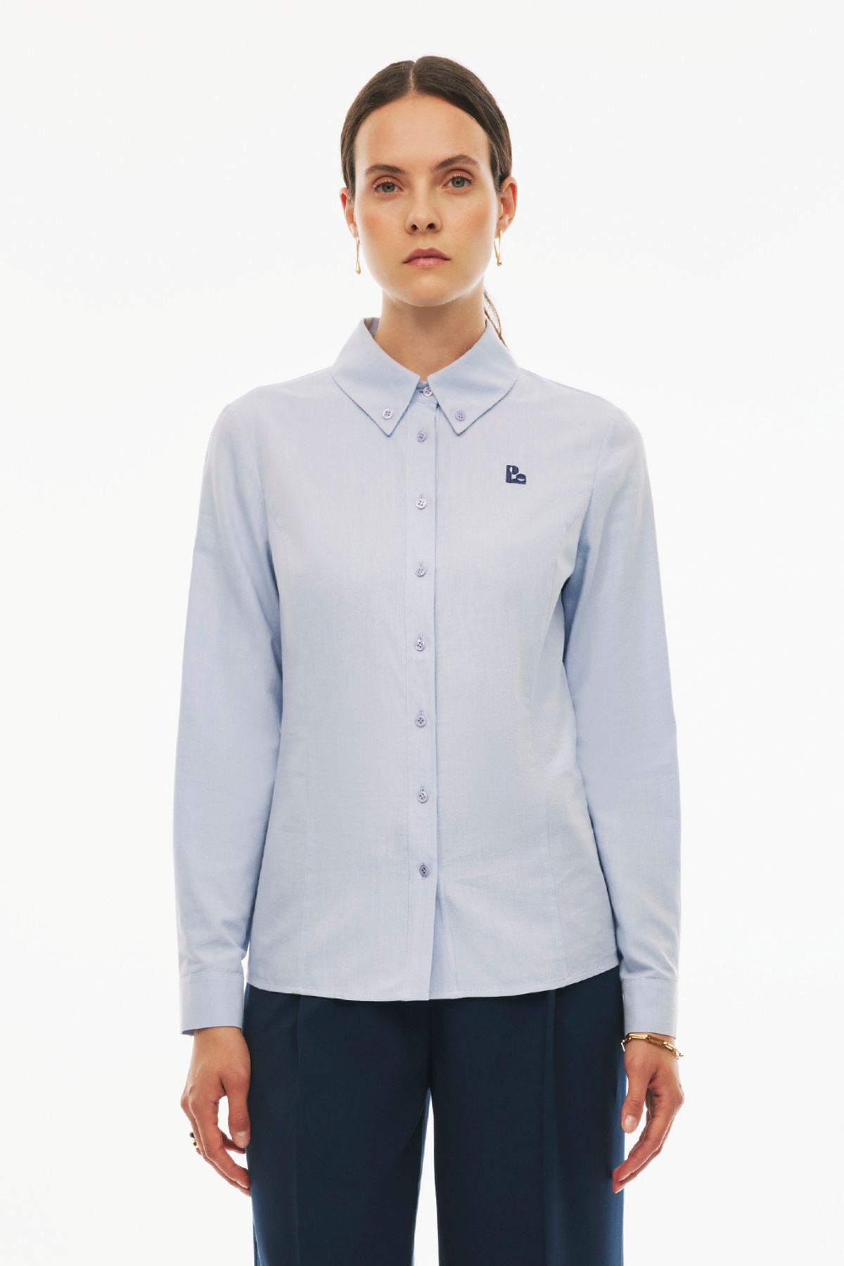 Perspective Jevins Regular Fit Standart Boy Gömlek Yaka Açık Mavi Renk Kadın Gömlek