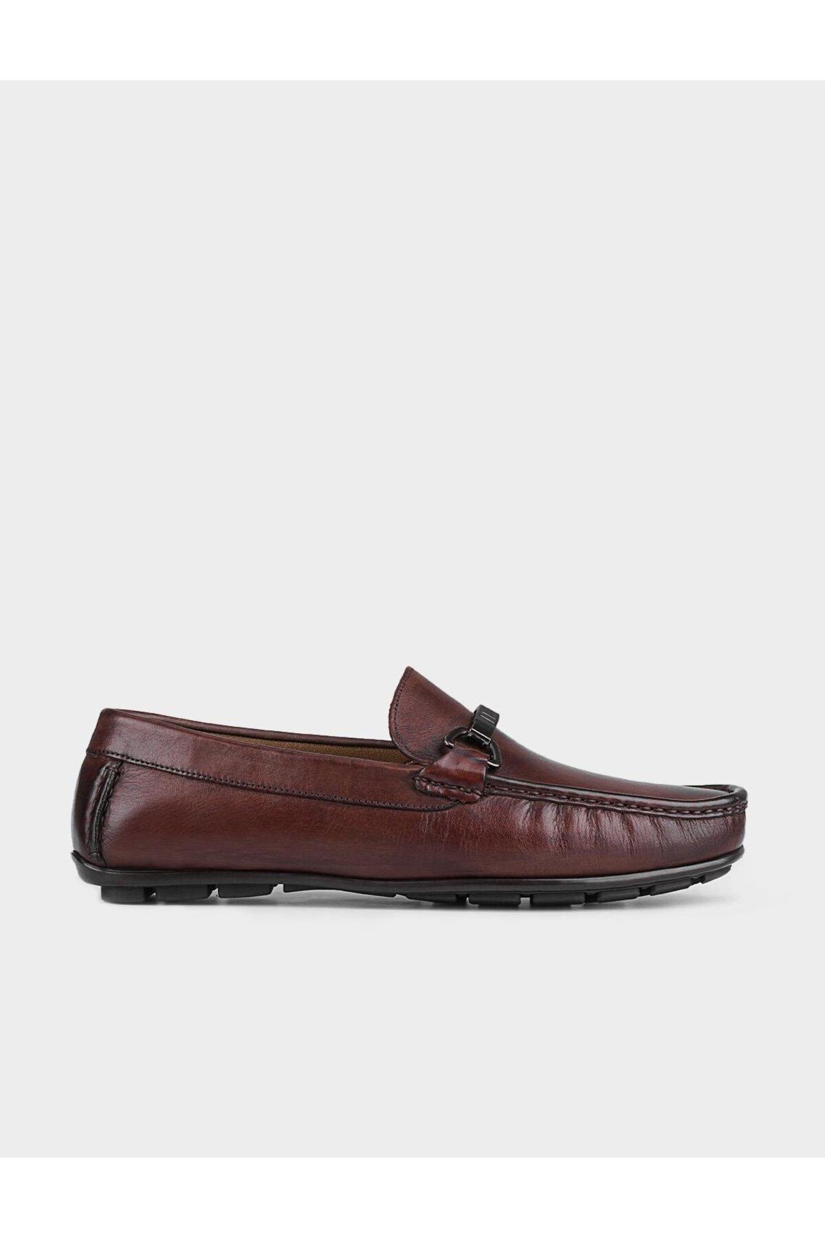 Cabani Hakiki Deri Kahverengi Özel Tasarımlı Erkek Loafer Ayakkabı