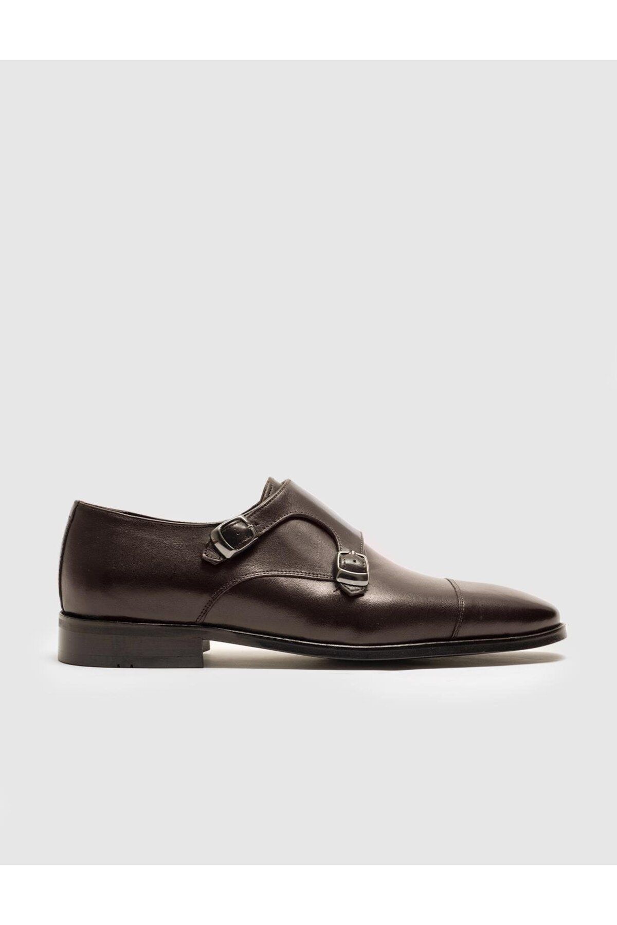 Cabani Hakiki Deri Kahverengi Çift Tokalı Erkek Klasik Ayakkabı