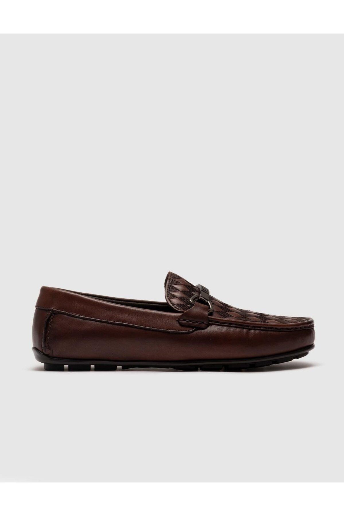 Cabani Hakiki Deri Kemerli Kahverengi Erkek Loafer Ayakkabı