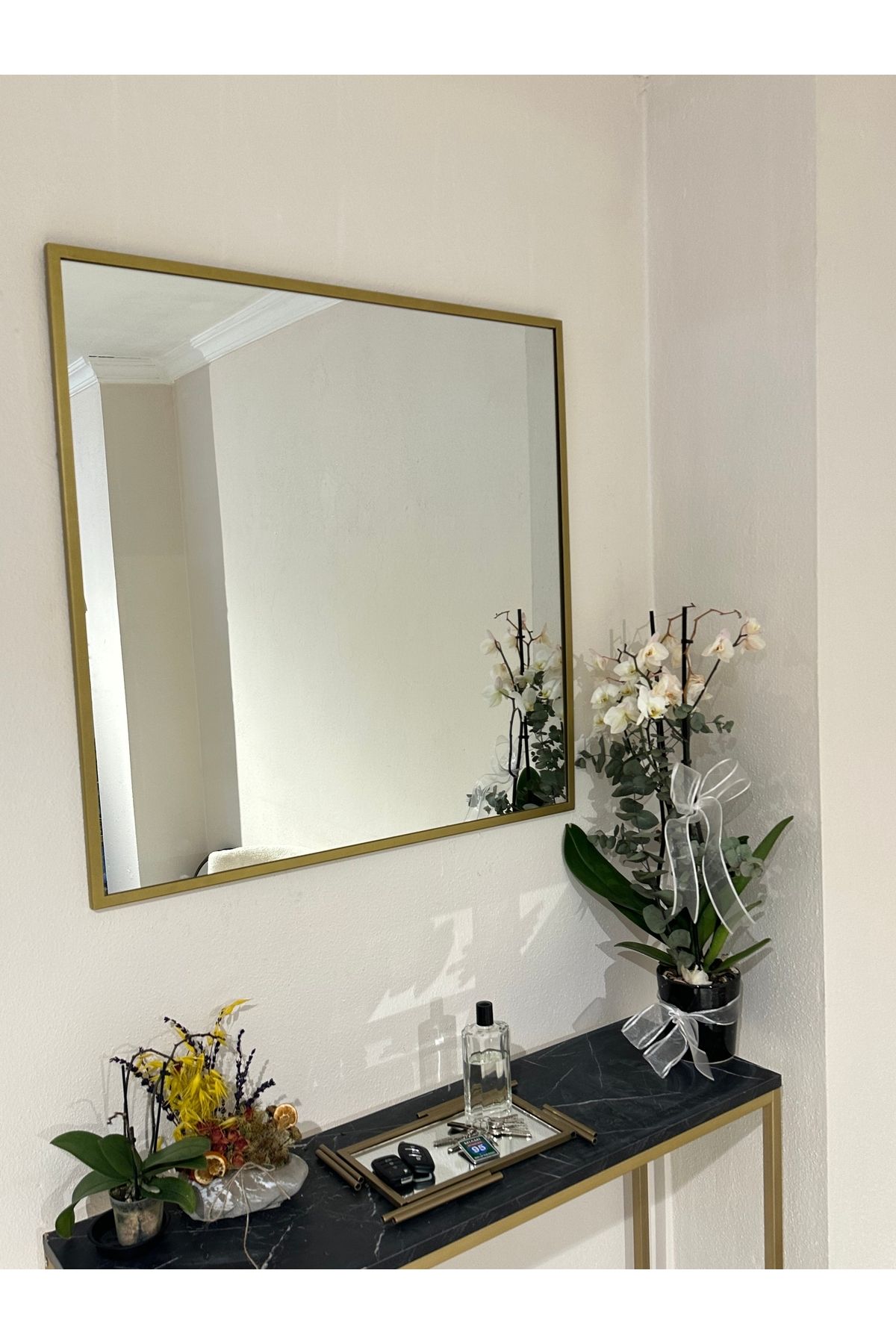 Ersan Dizayn Metal Çerçeve Gold Dresuar / Konsol / Banyo Aynası 80x80 cm