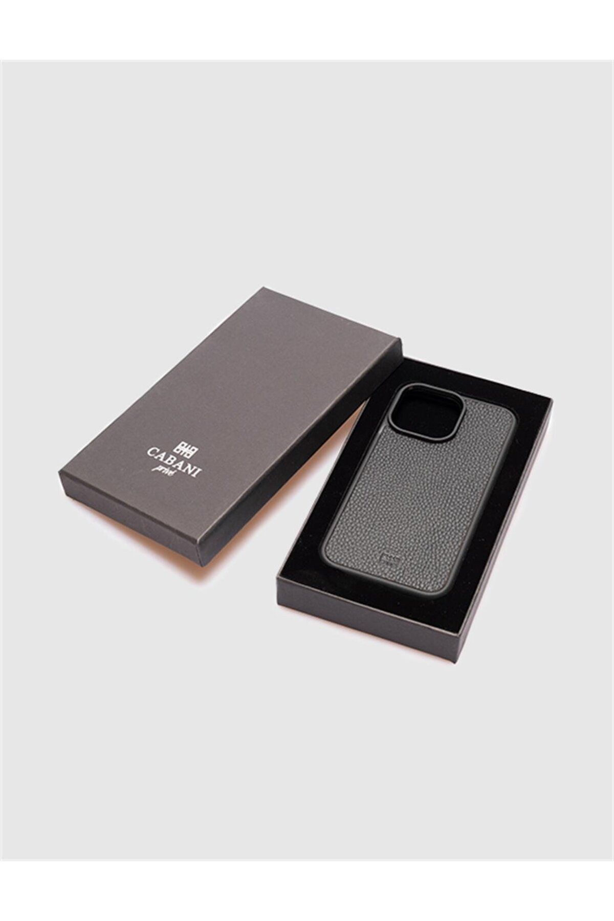 Cabani Hakiki Deri Iphone 14 Pro Max Siyah Unisex Telefon Kılıfı