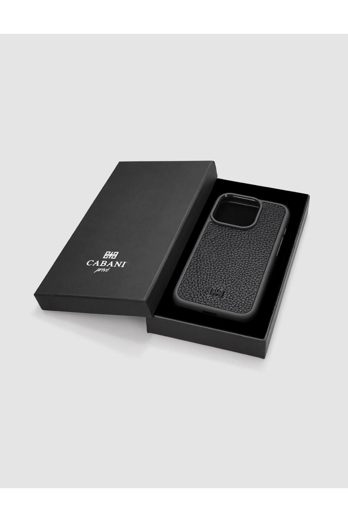 Cabani Hakiki Deri Iphone 15 Pro Siyah Unisex Telefon Kılıfı