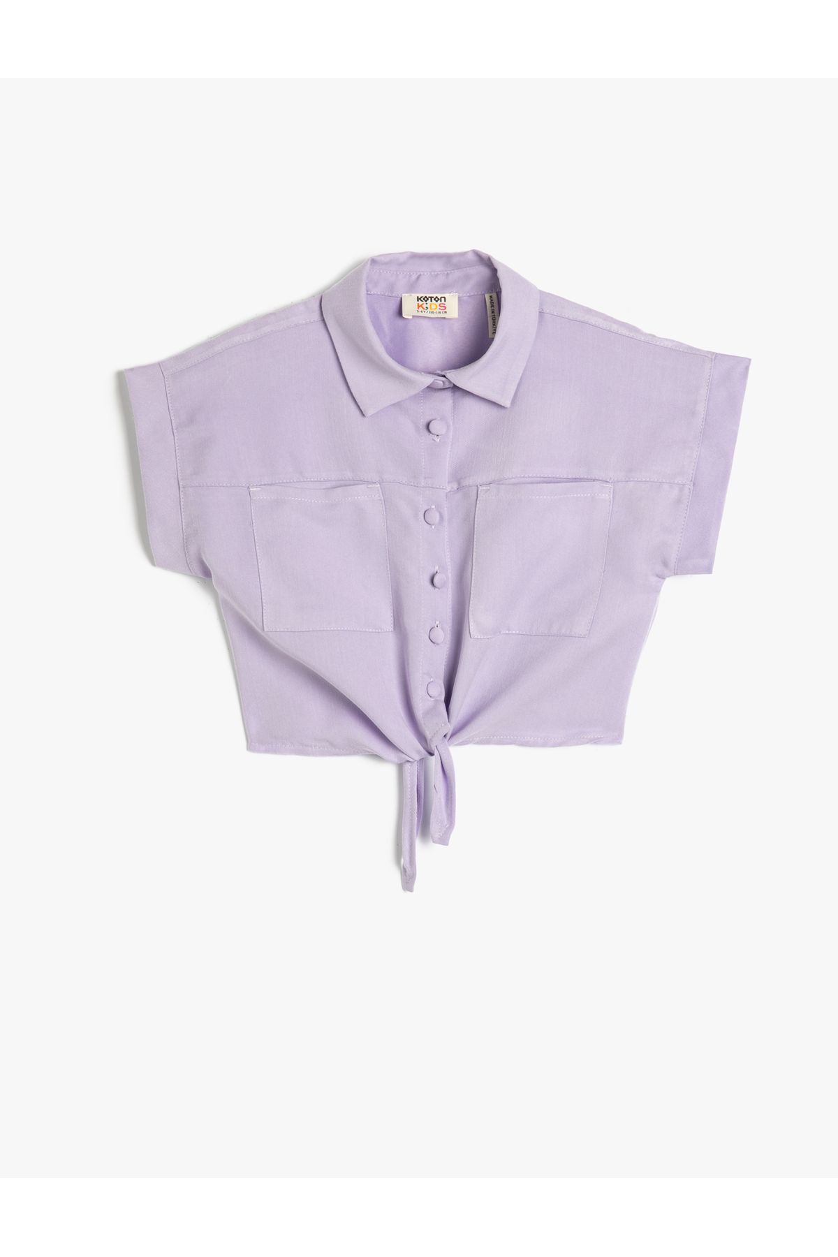 Koton Crop Gömlek Önden Bağlama Detaylı Kısa Kollu Cepli Modal Kumaş