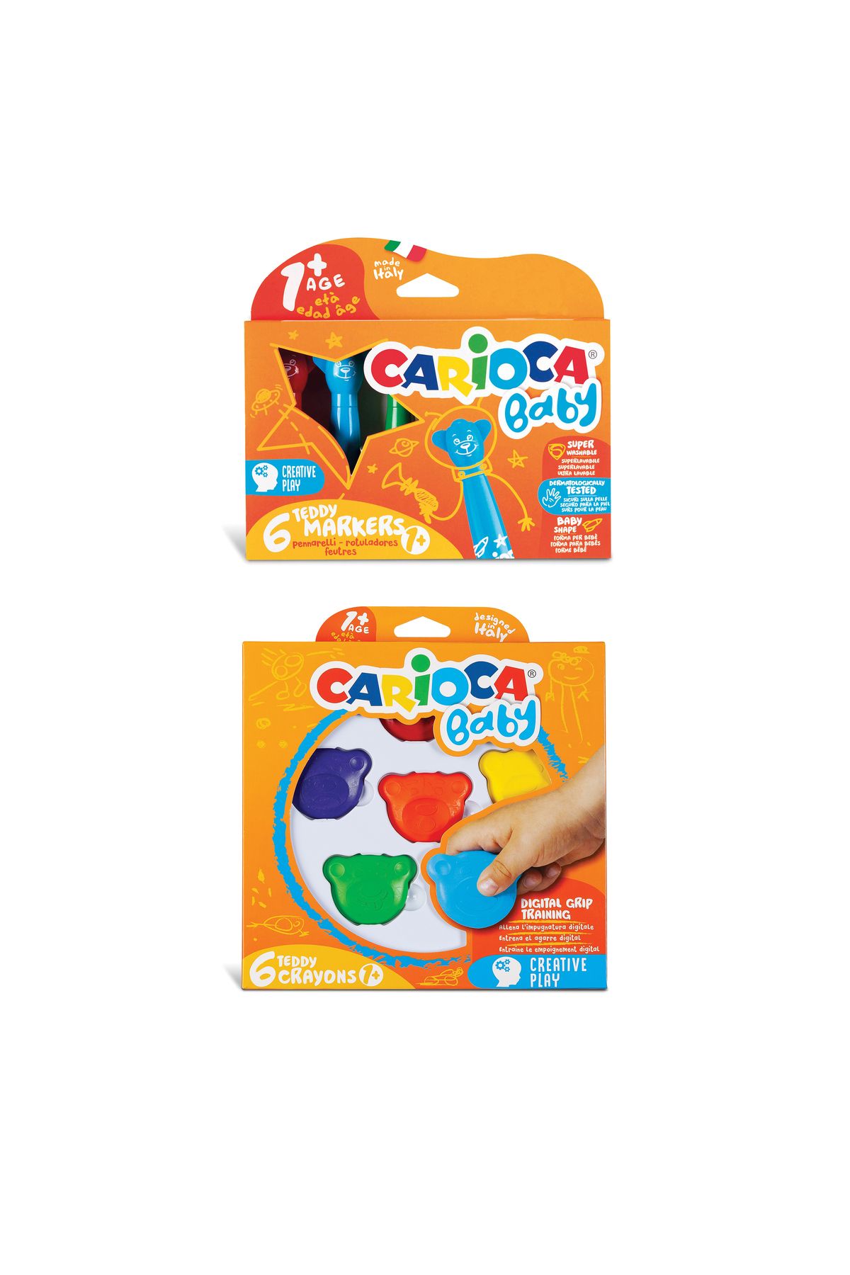 Carioca Jumbo Süper Yıkanabilir Keçeli Boya Kalemi 6lı & Baby Teddy Crayons 6lı