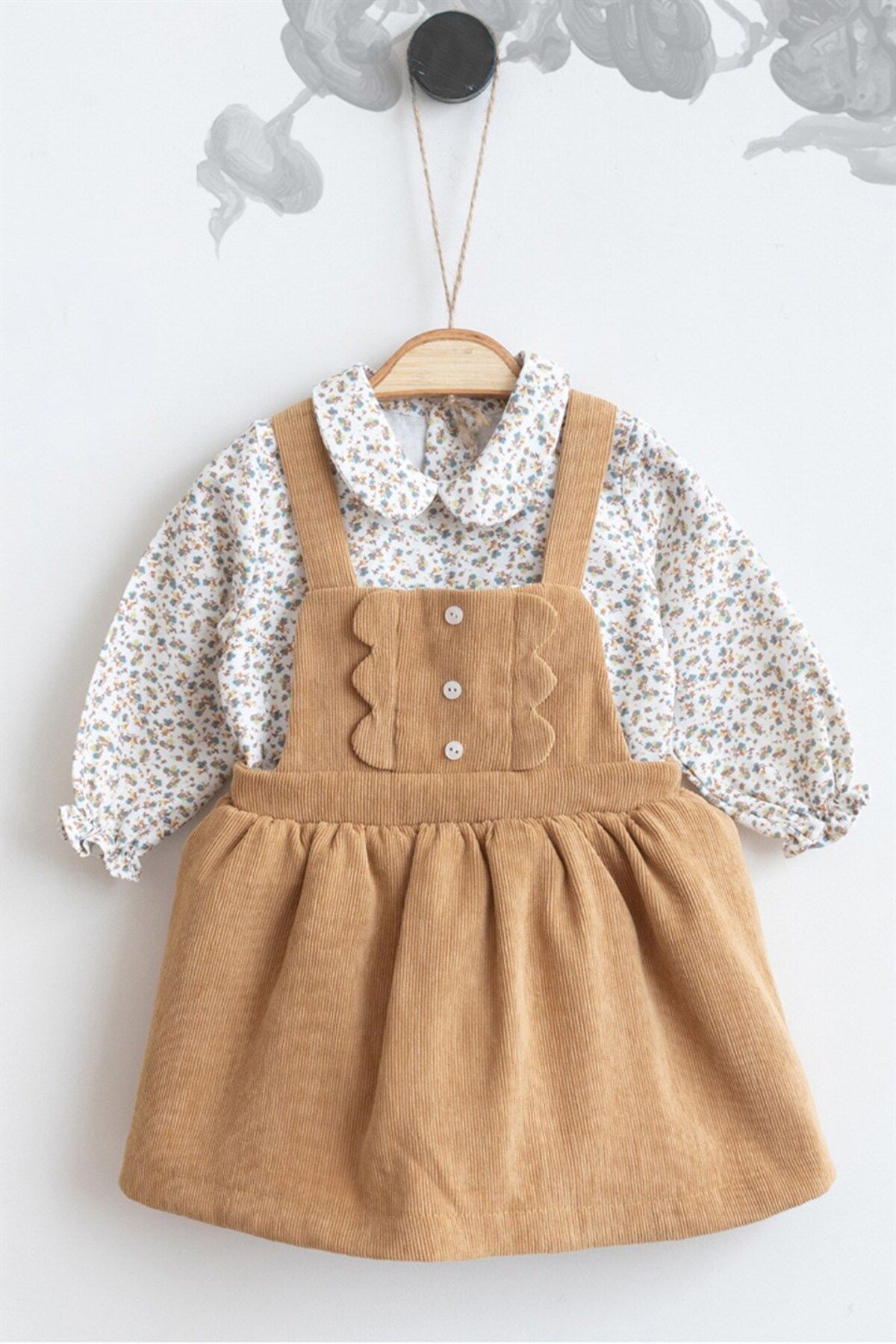 cantoy Kız Bebek Çiçekli Gömlekli Salopet Elbise