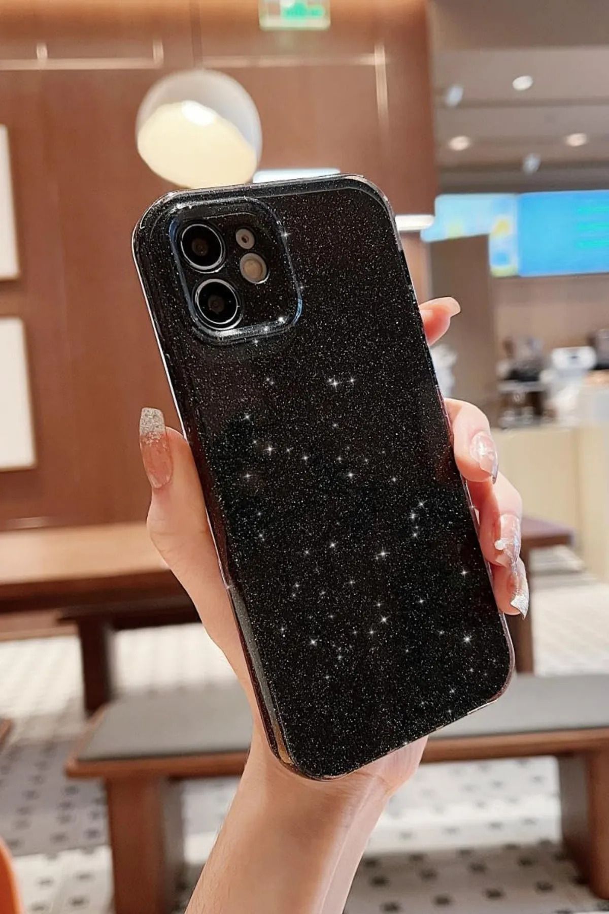 Noir Apple Iphone 11 Uyumlu Kılıf Siyah Simli Darbeye Dayanıklı Silikon Parlak Simli Kılıf