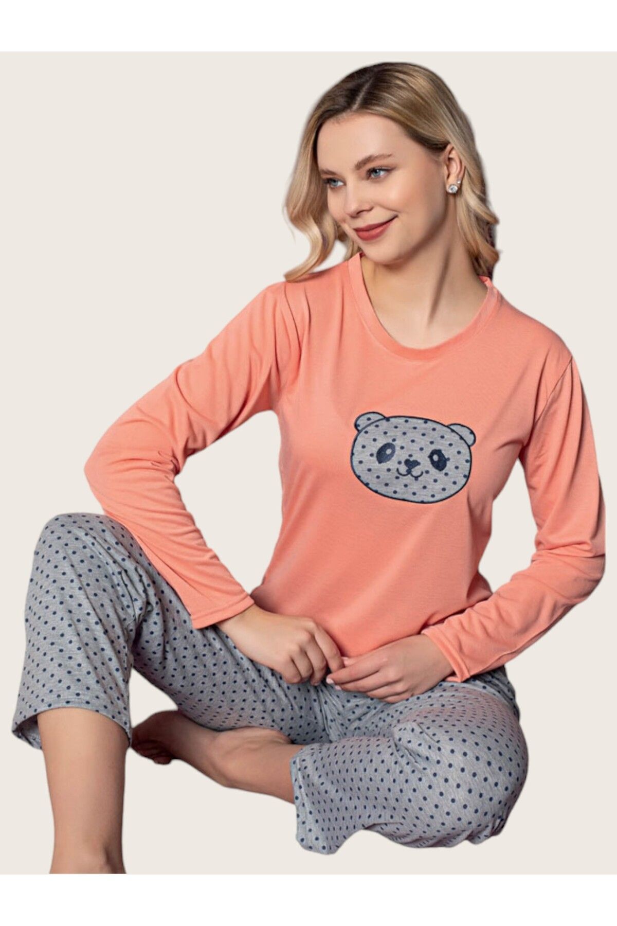 Sude 3252 - Ayıcık Desenli Uzun Kol Pijama Takımı