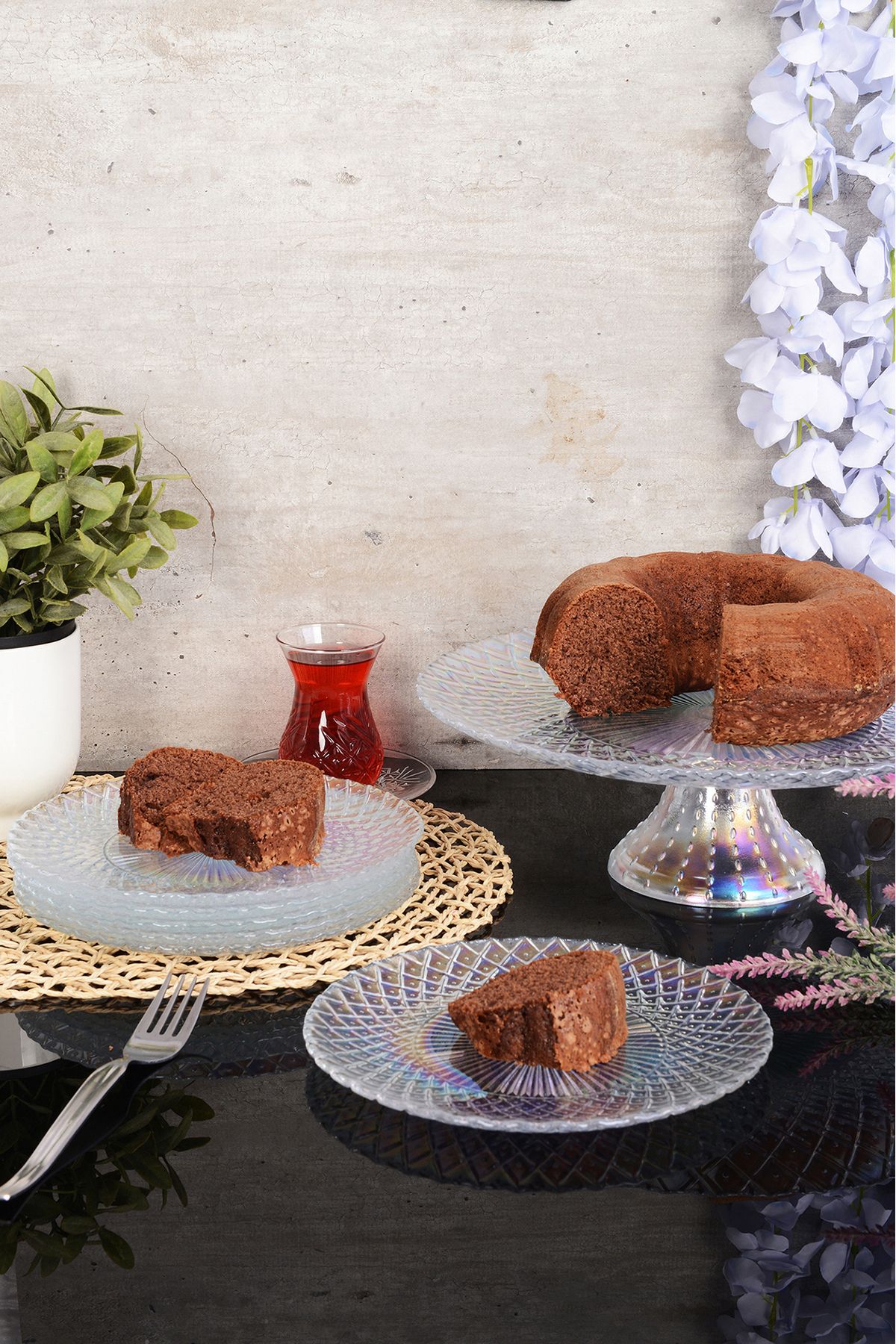 ANGDESİGN Angdesign Belinda Cam Tatlı-kek Takımı 7 Parça-şeffaf Lüsterli