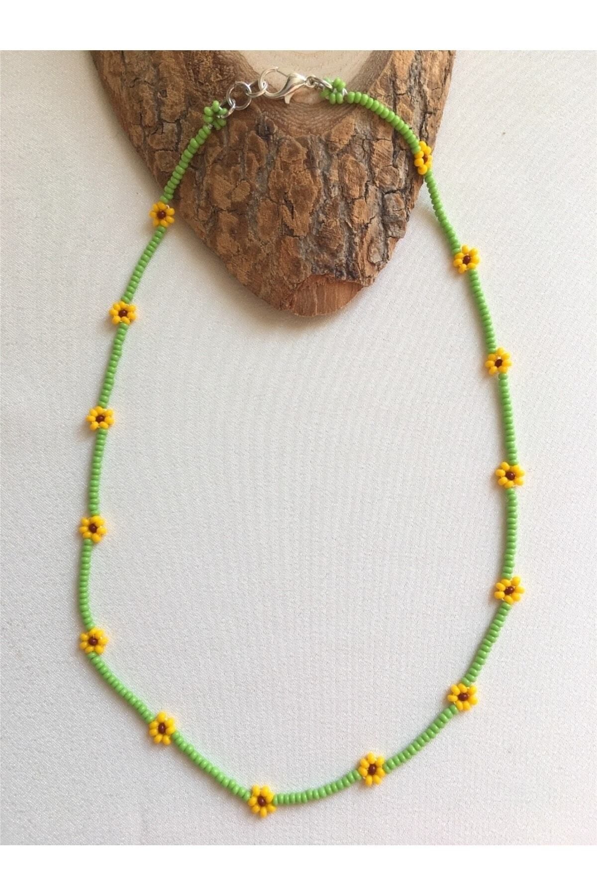 Handmade Minimal Boncuk Ayçiçeği Kolye