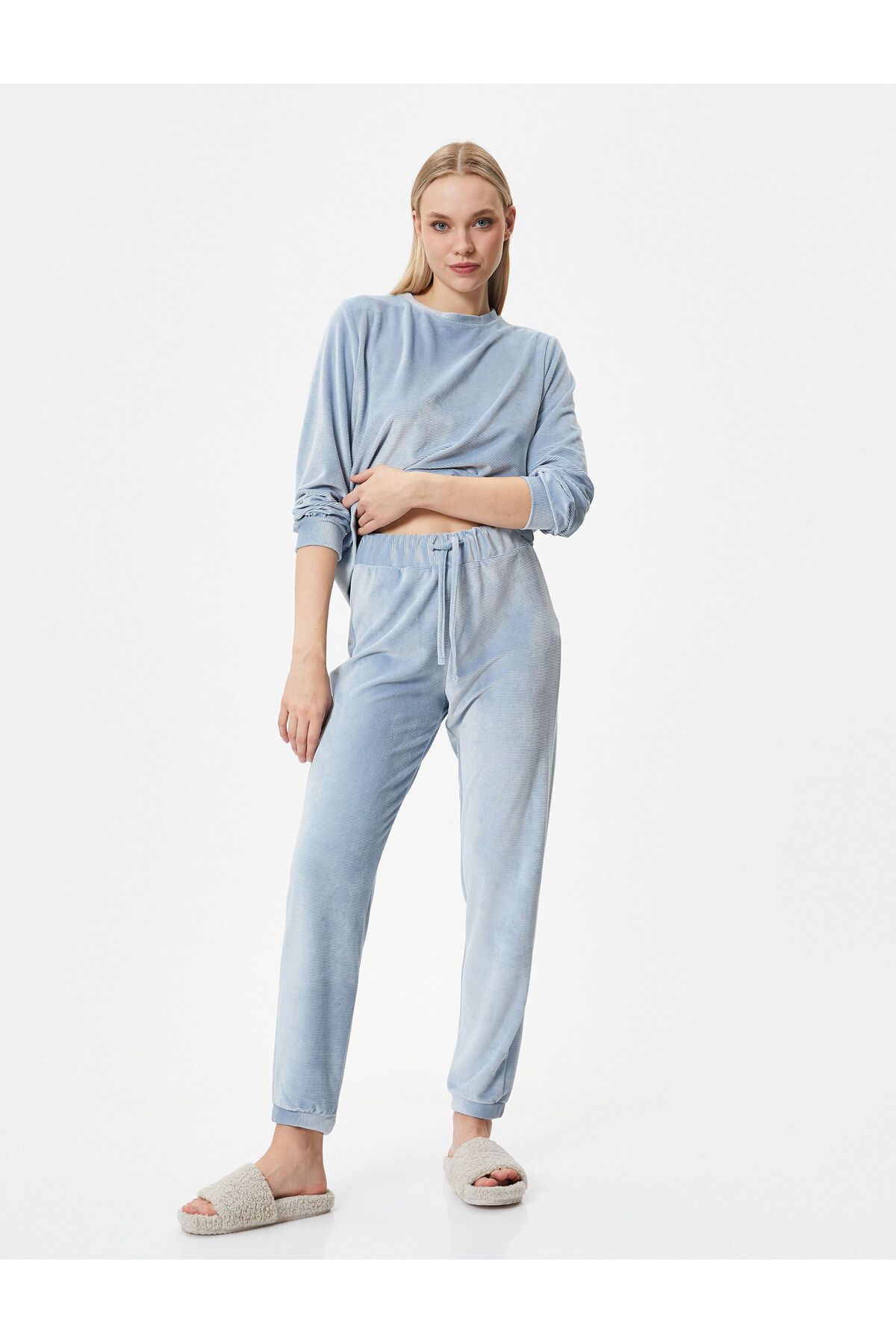 Koton Pijama Altı Kadife Fitilli Beli Bağcıklı Jogger
