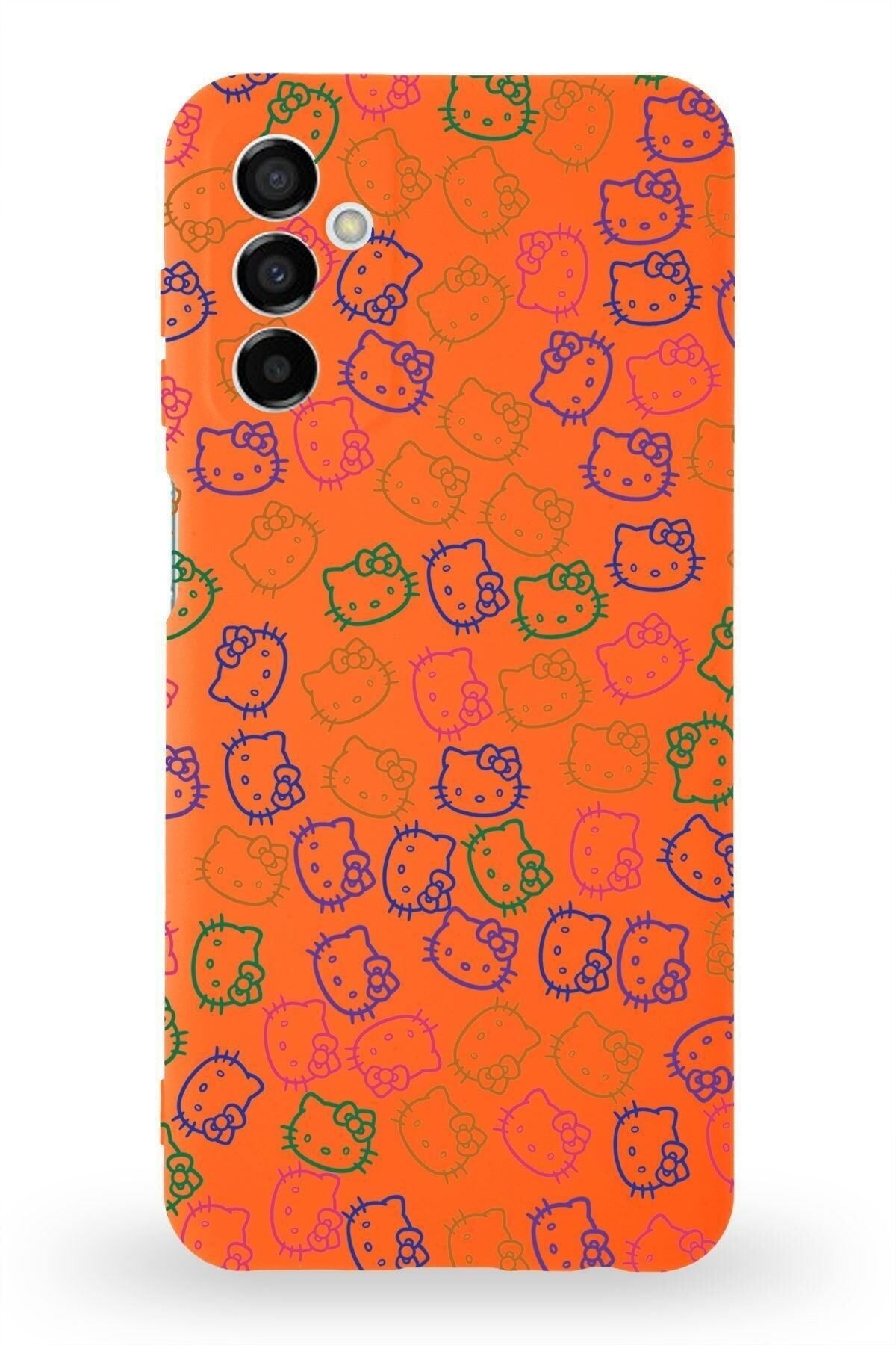 PrintiFy Samsung Galaxy A15 Uyumlu Lansman Kılıf Hello Kitty Tasarımlı Içi Kadife Kapak-turuncu