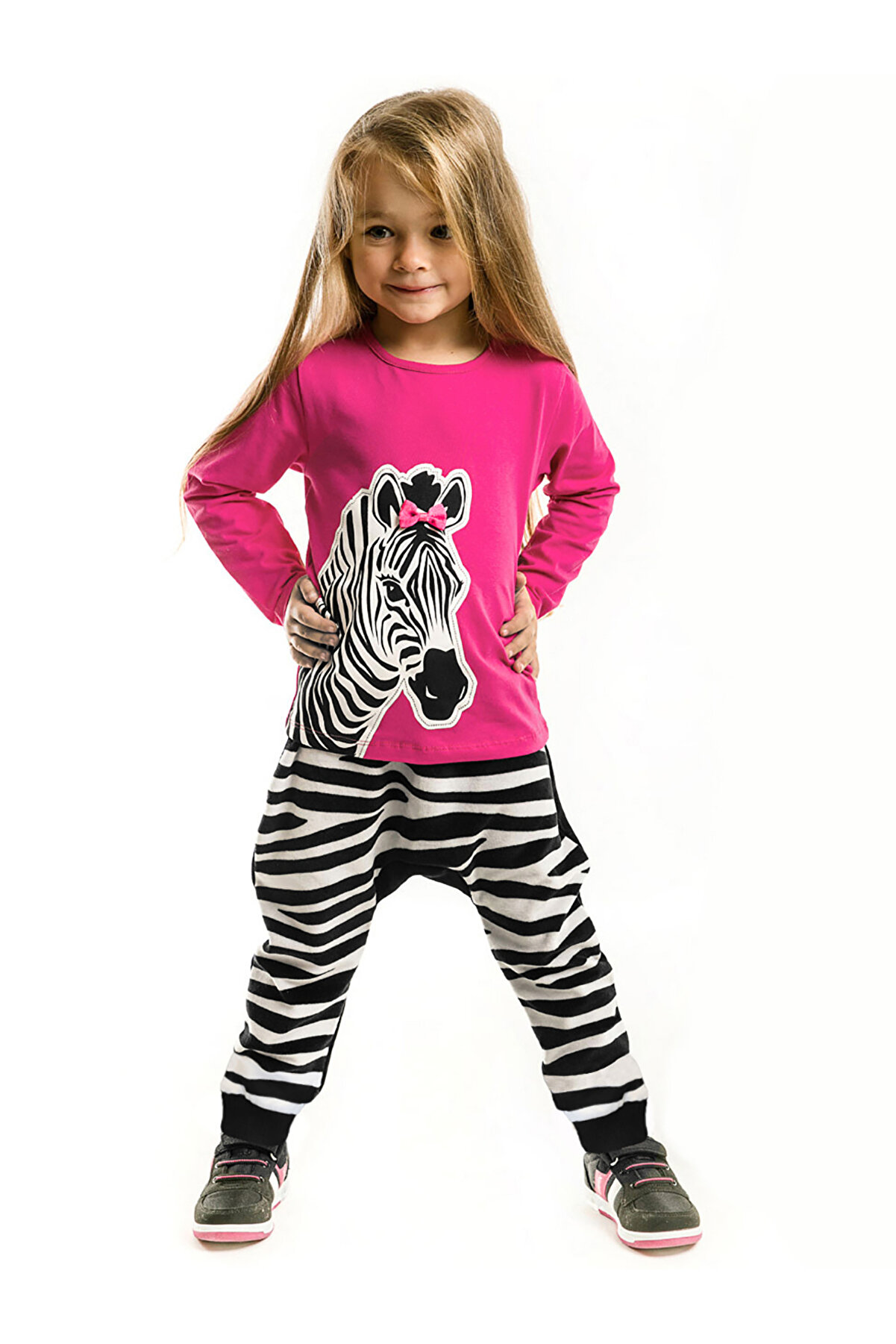 Denokids Zebra Fashion Kız Çocuk T-shirt Pantolon Takım