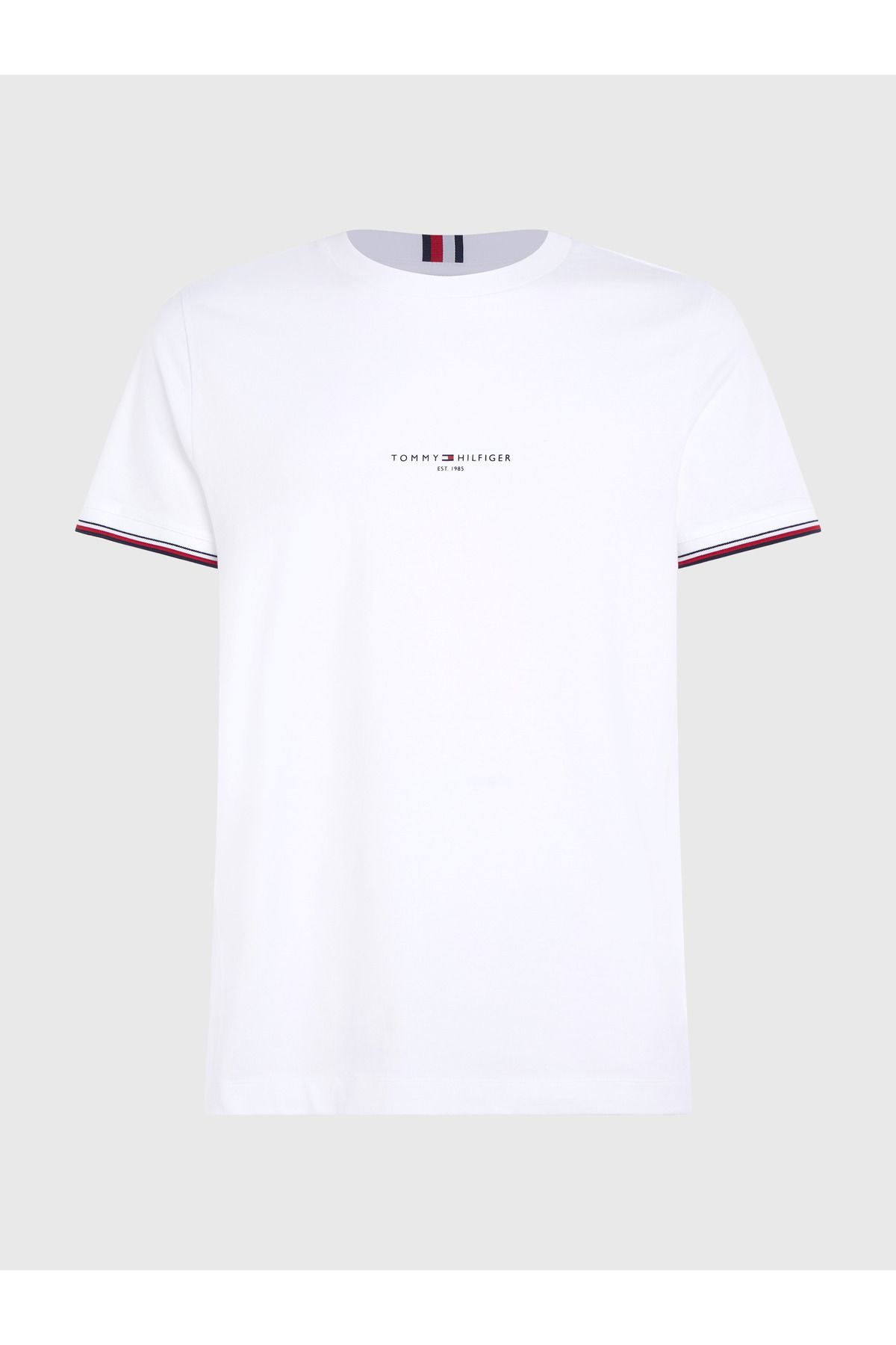 Tommy Hilfiger Erkek Marka Logolu Pamuklu Bisiklet Yakalı Beyaz T-Shirt MW0MW32584-YBR