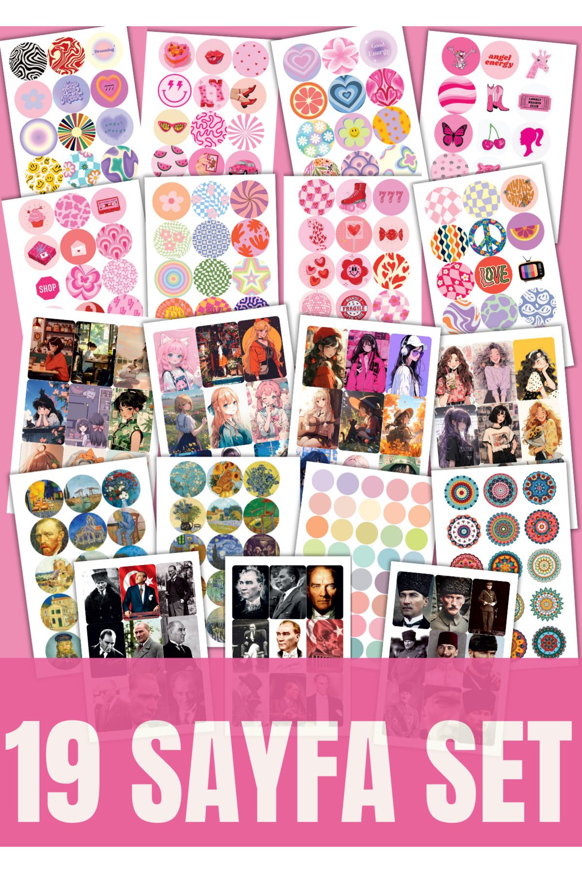 arsem 19 Sayfa Sticker Set - Planlayıcı, Ajanda, Bullet Journal, Günlük Renkli Etiket Çıkartma