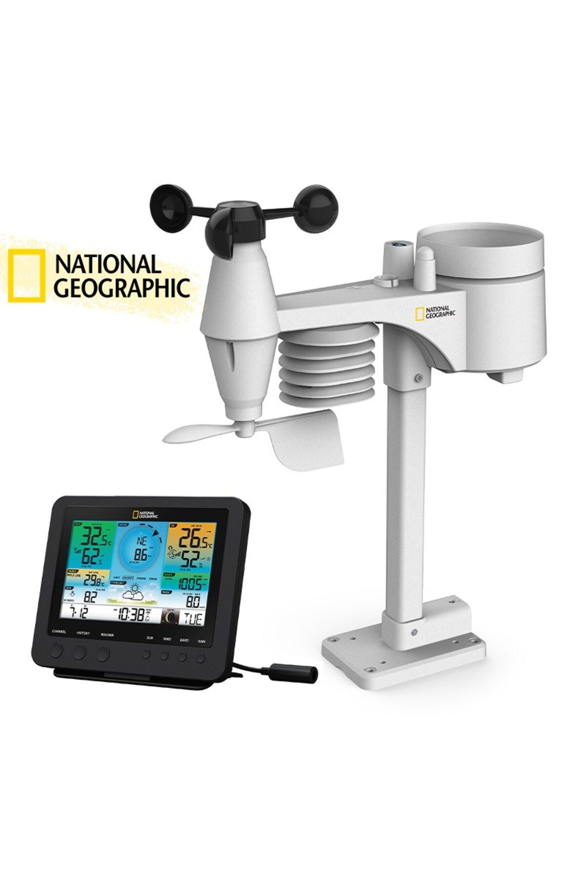 National Geographic 7'si 1 Arada Gelişmiş Hava İstasyonu - Sensörlü - WiFi - Renkli Ekran - (Beyaz)